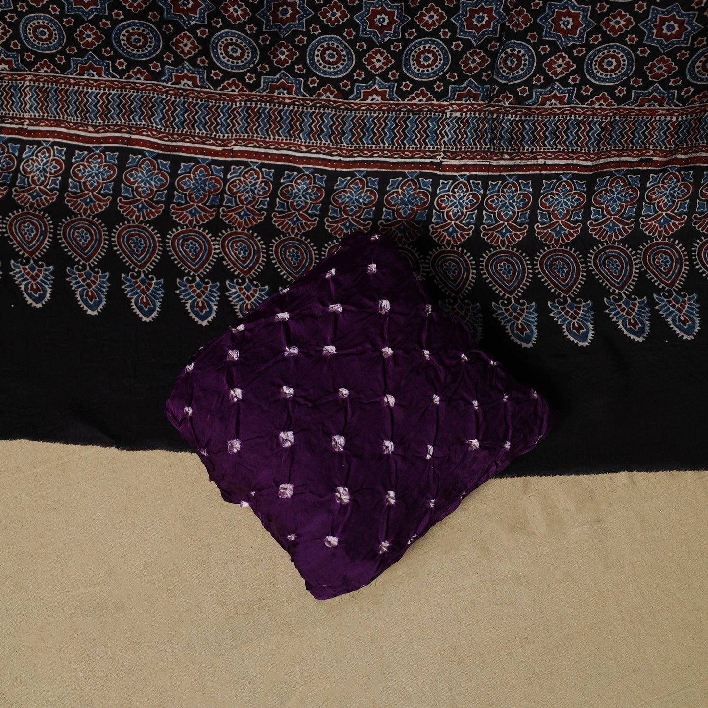 Ajrakh hand block print with bandhani modal silk natural