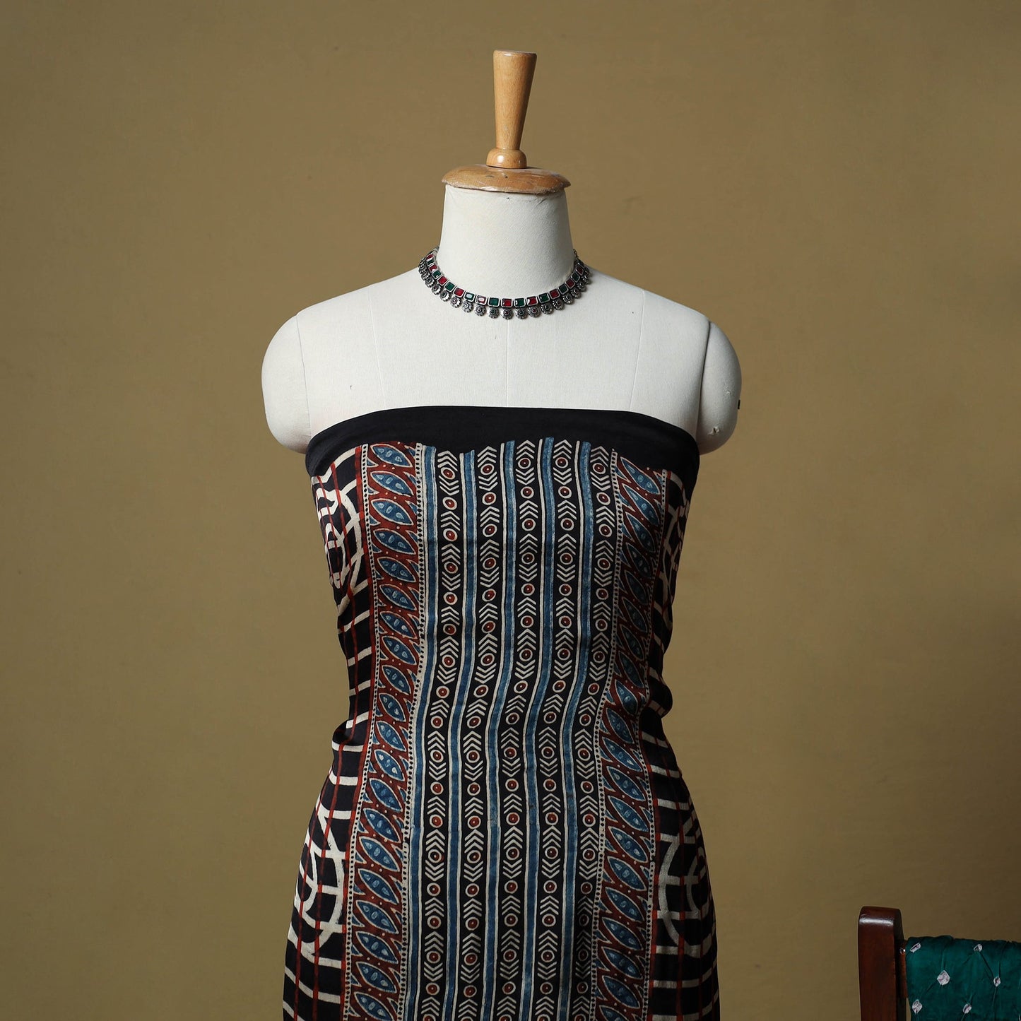 Ajrakh hand block print with bandhani modal silk natural