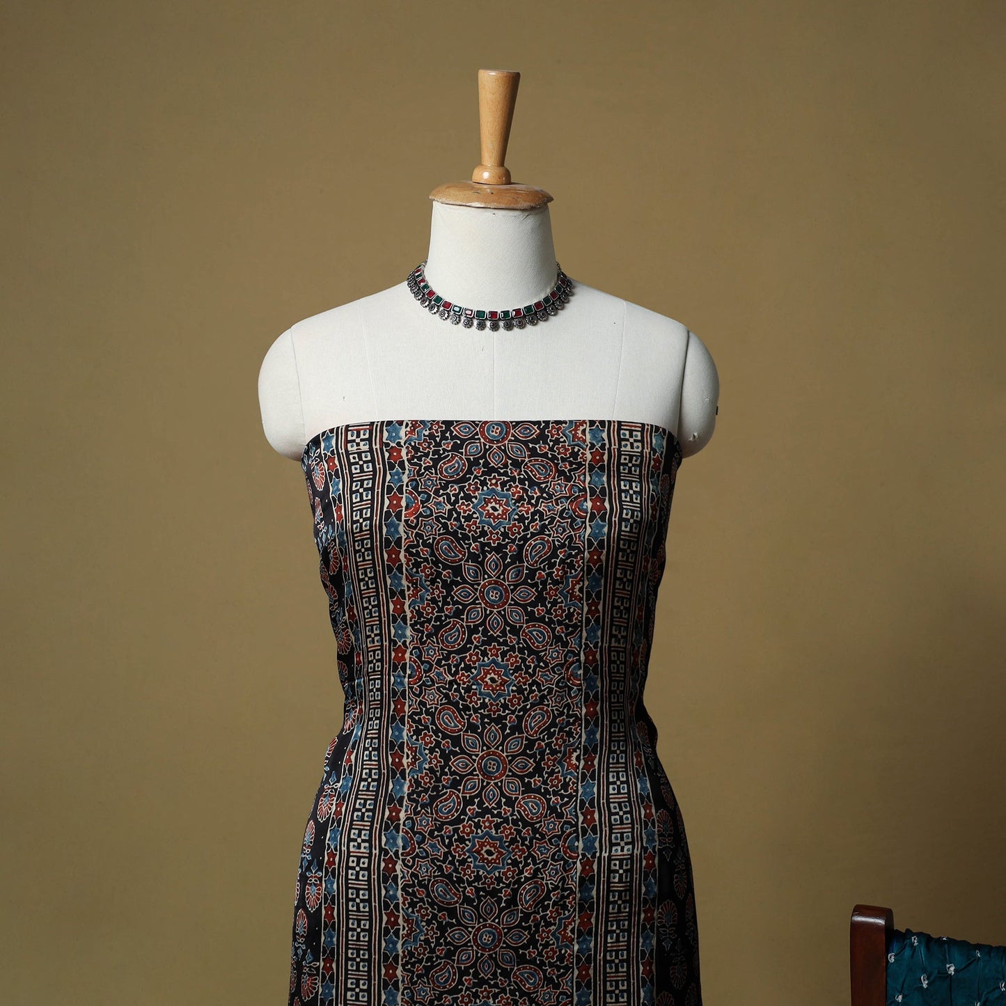Ajrakh hand block print with bandhani modal silk natural