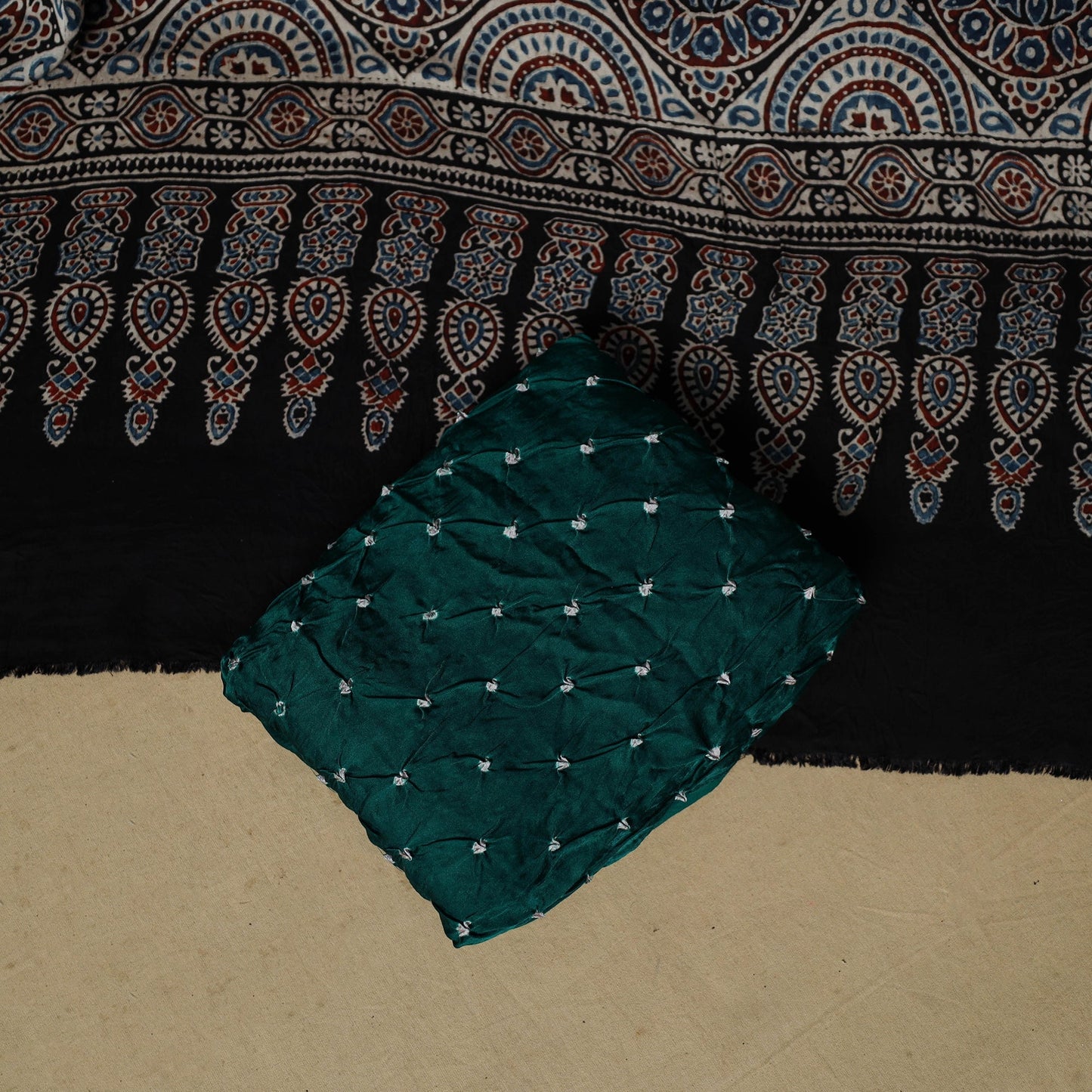 Ajrakh hand block print with bandhani modal silk natural