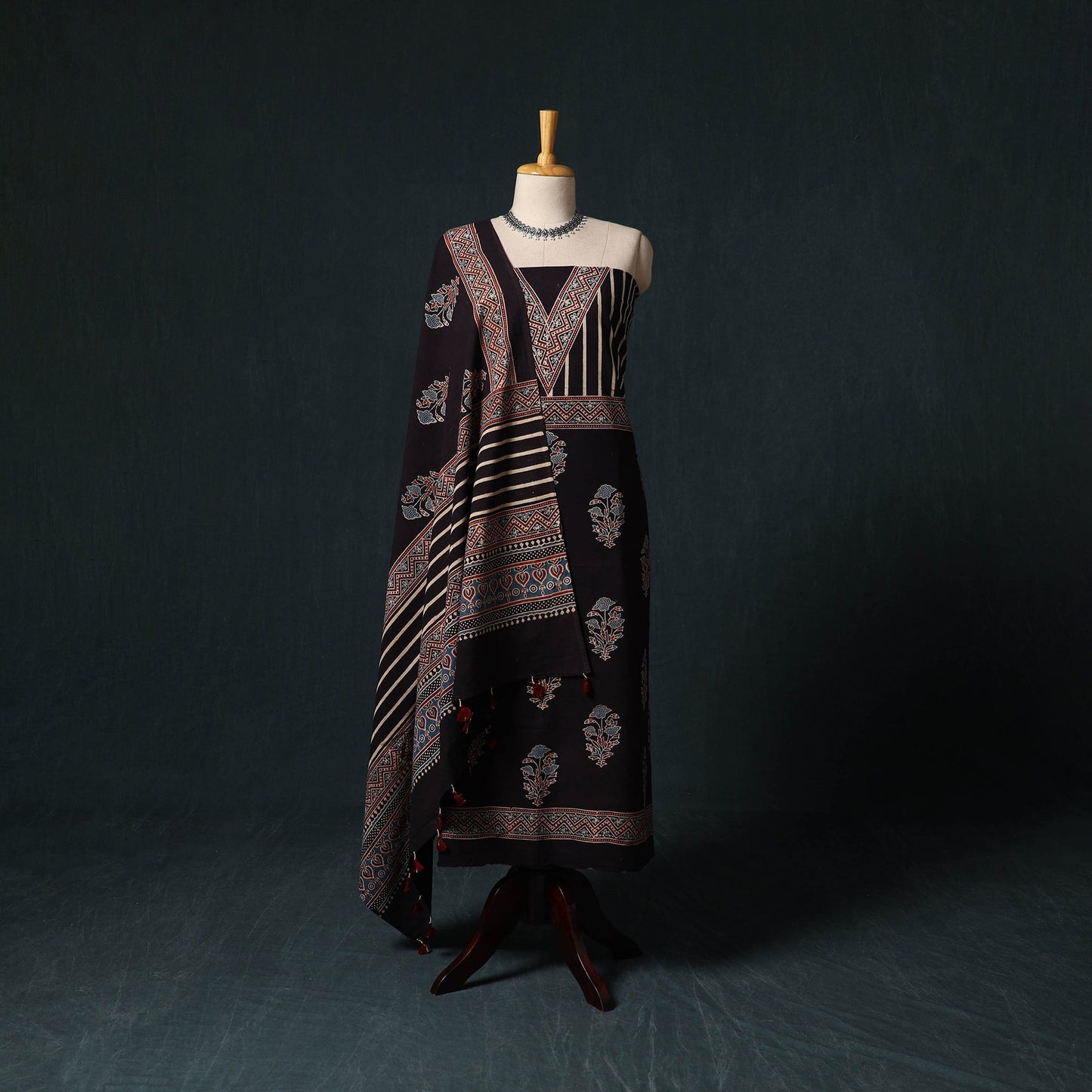 Ajrakh hand block print natural dyed cotton 2pc unstitched