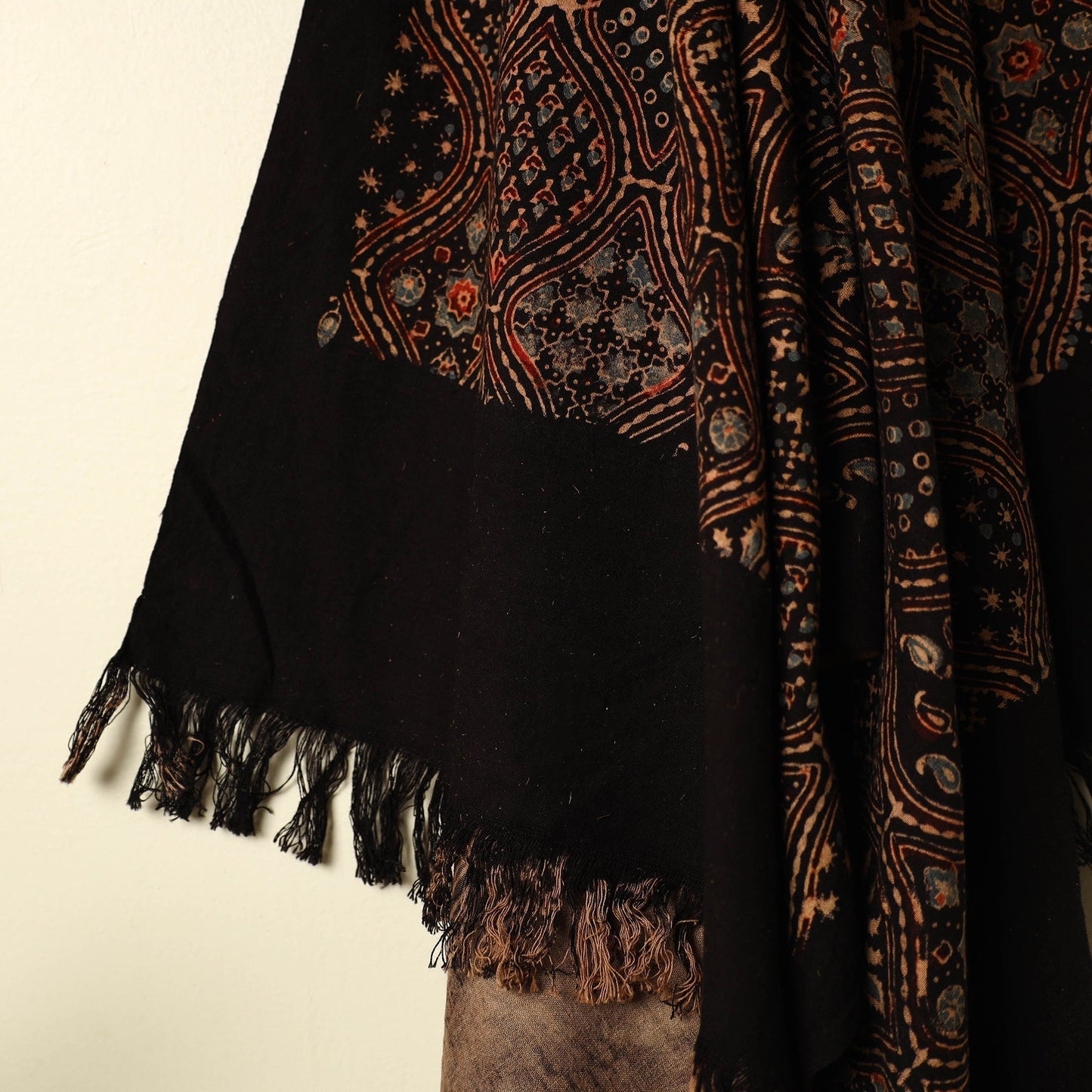 Black Handloom Block Print Cotton Ajrakh Towel