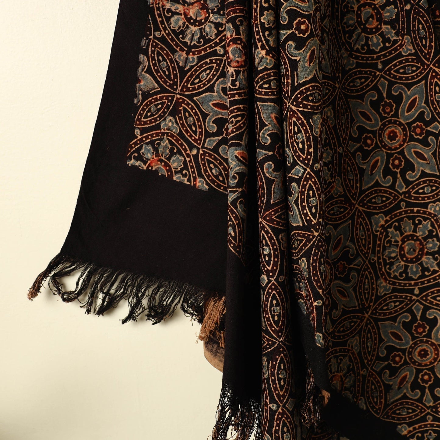 Black Handloom Block Print Cotton Ajrakh Towel