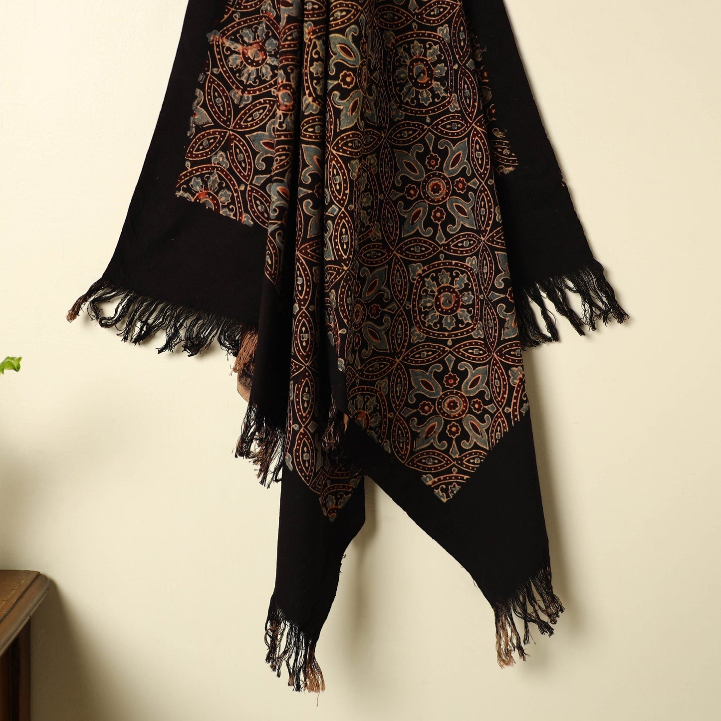 Black Handloom Block Print Cotton Ajrakh Towel