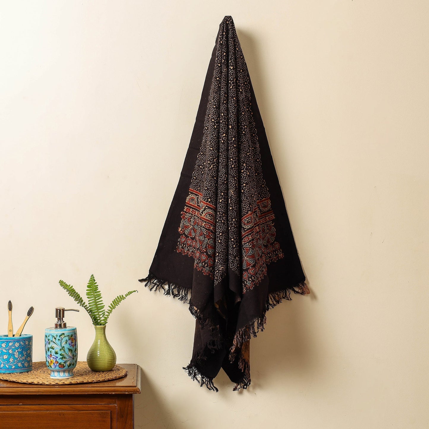 Buy Block Print Cotton Ajrakh Handloom Towel