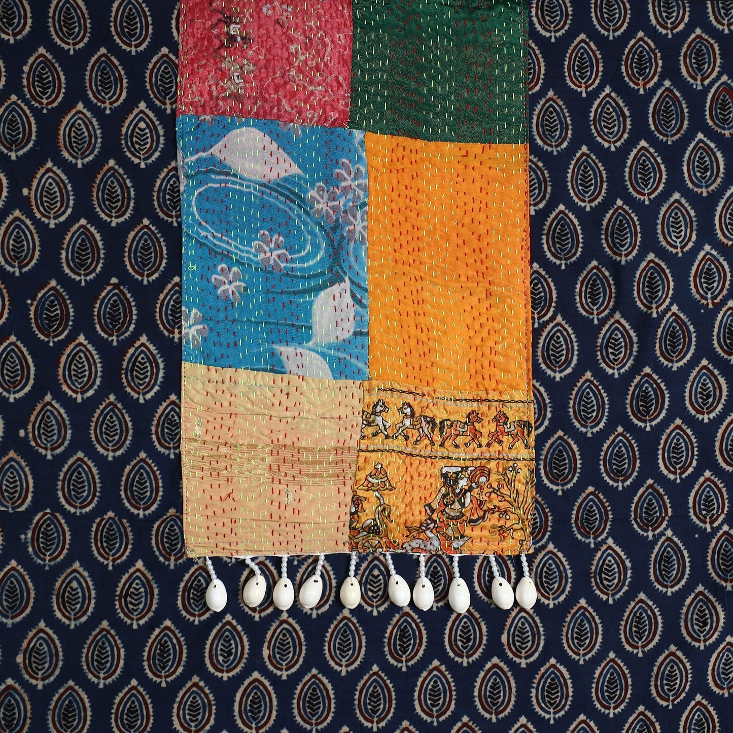 Black Ajrakh Print Cotton Patchwork Kurta Material (3m)