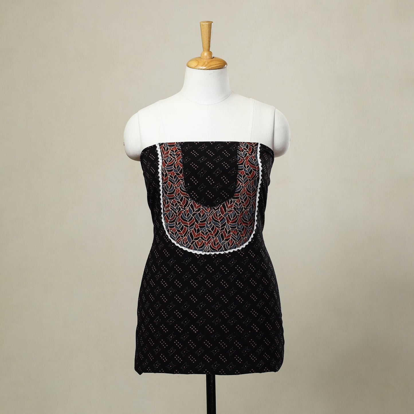 Black Ajrakh Print Patchwork Cotton Kurta Material
