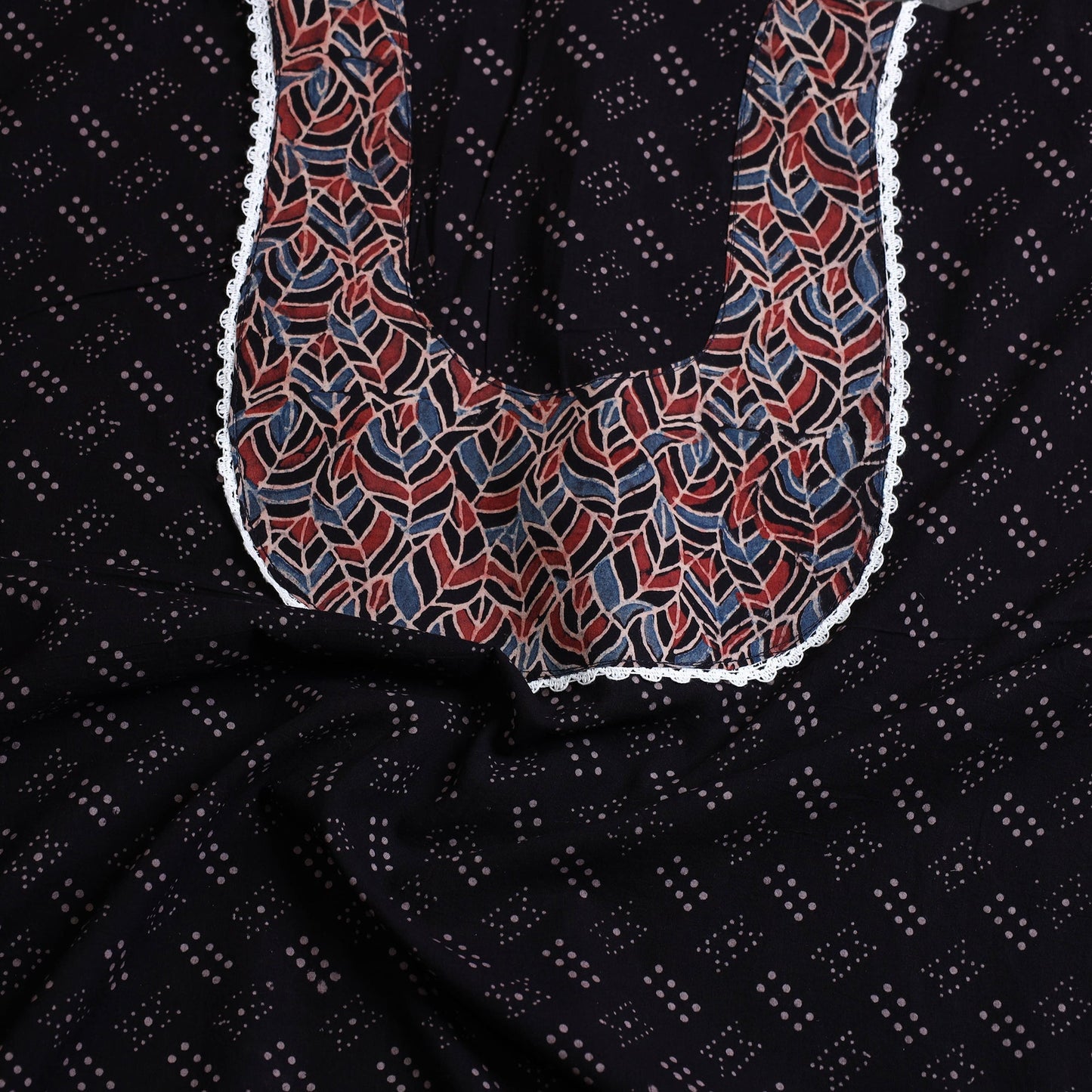 Black Ajrakh Print Patchwork Cotton Kurta Material