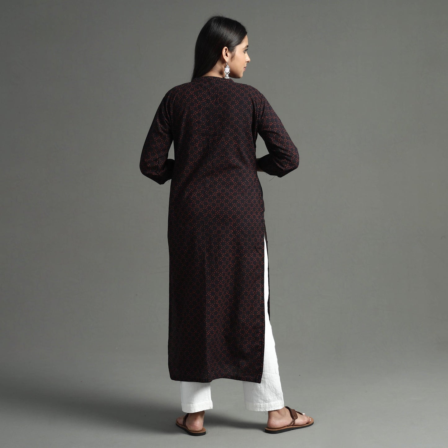 Akola Block Print Cotton Long Straight Kurta for Women