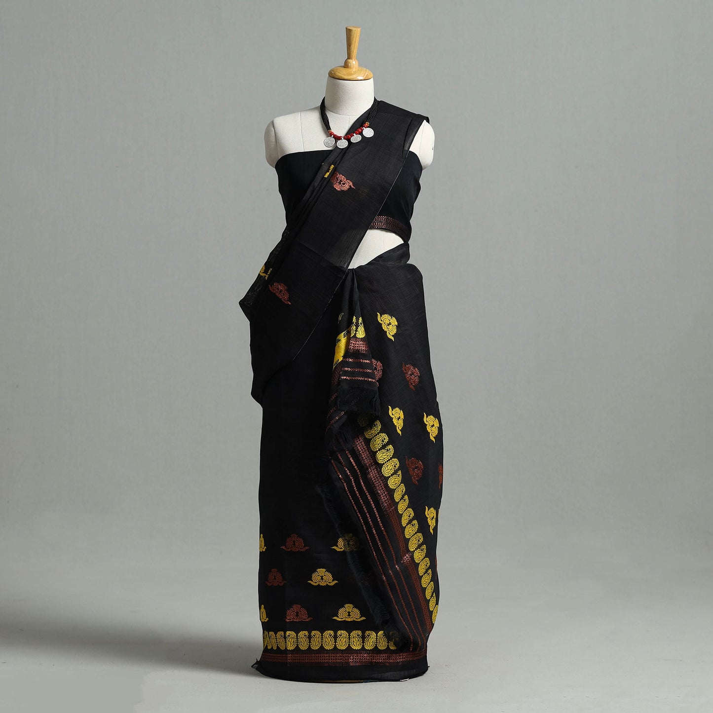 Black Assam Handloom Tussar Mekhela Chador with Blouse Piece