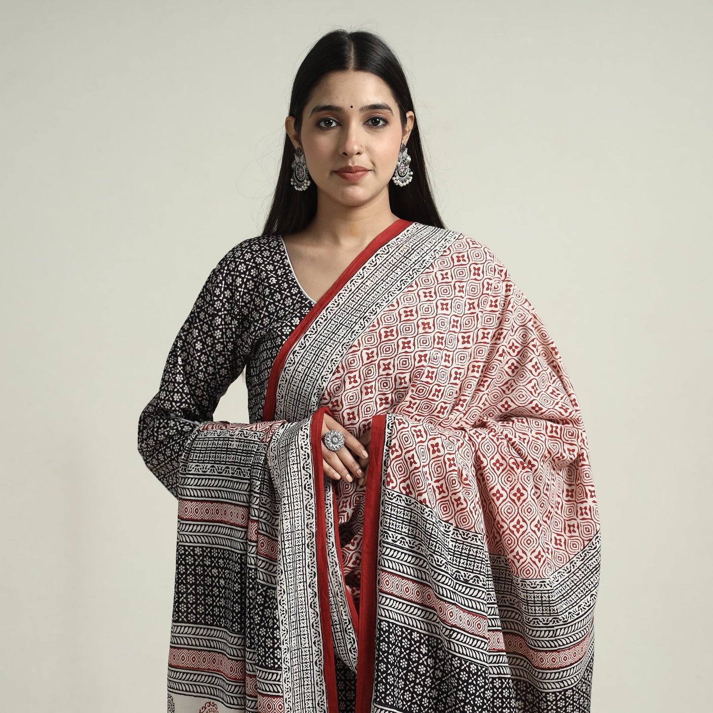 Bagh Block Printed Cotton Kurta with Palazzo & Dupatta Set 09