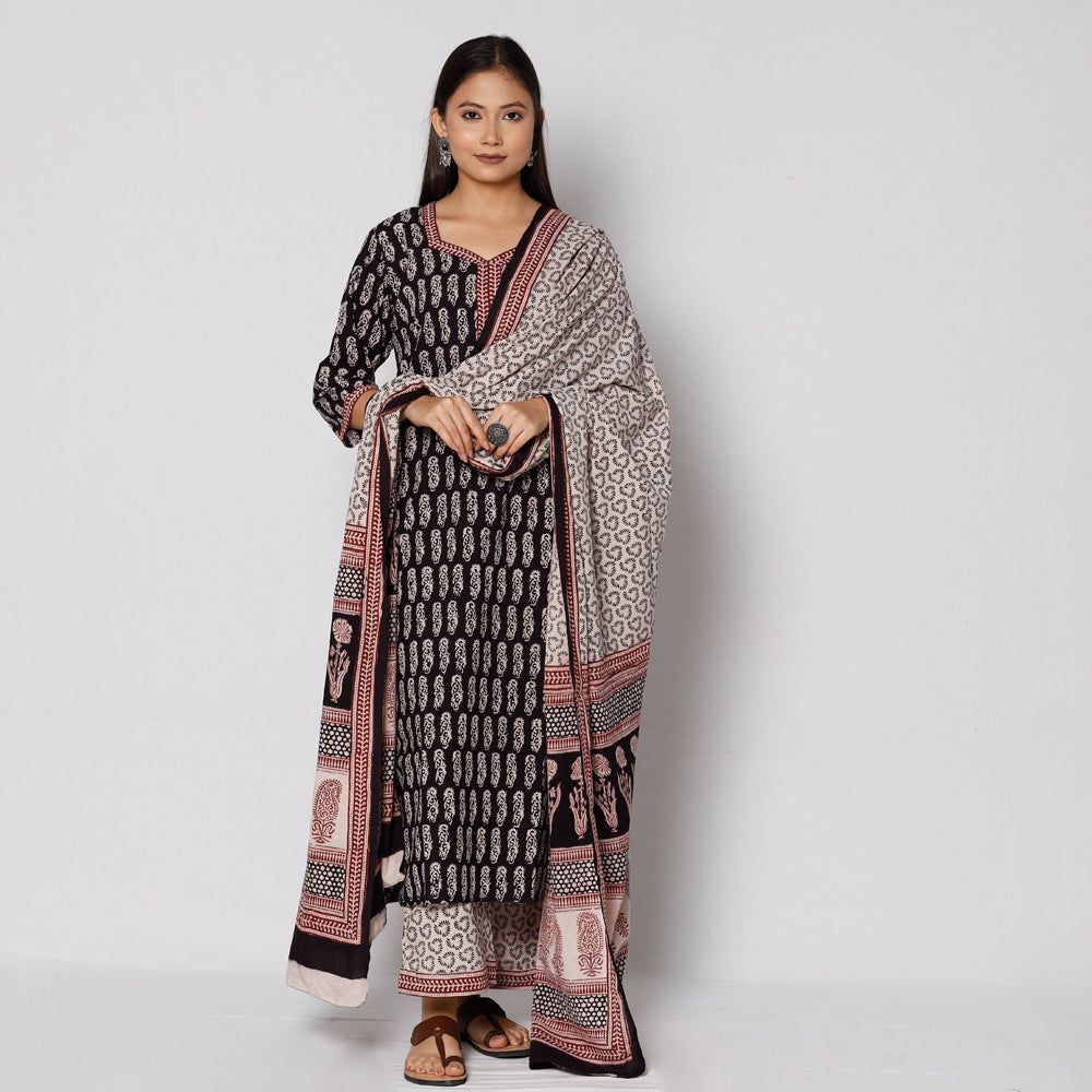 Bagh Block Printed Cotton Kurta with Palazzo & Dupatta Set