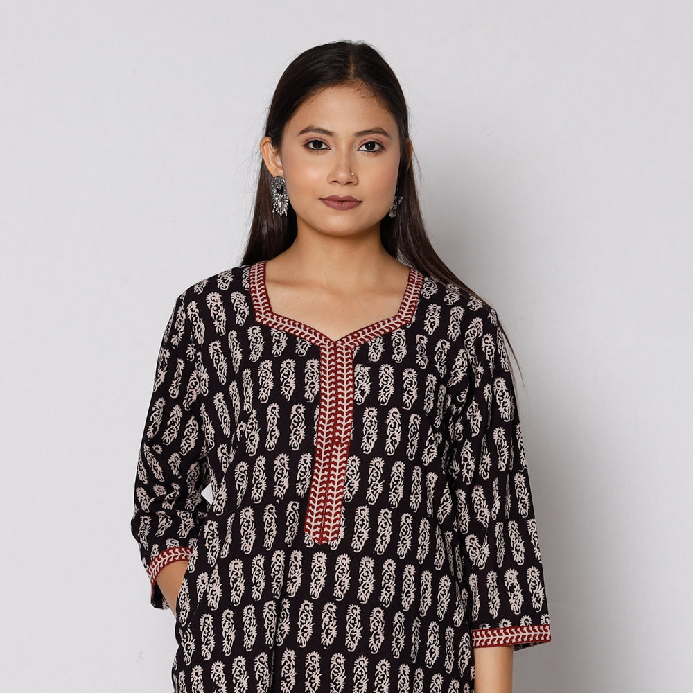 Bagh Block Printed Cotton Kurta with Palazzo & Dupatta Set