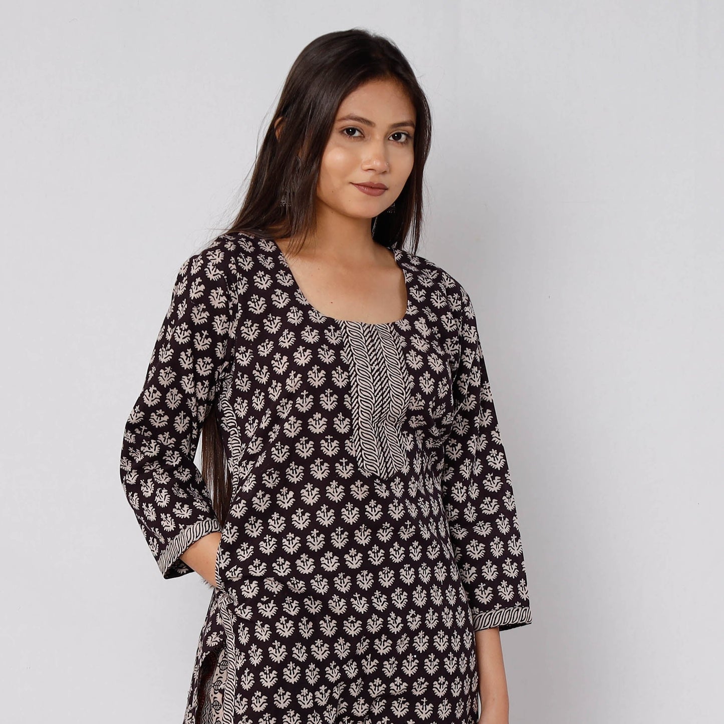 Bagh Block Printed Cotton Long Kurta with Palazzo & Dupatta Set Online l iTokri.com