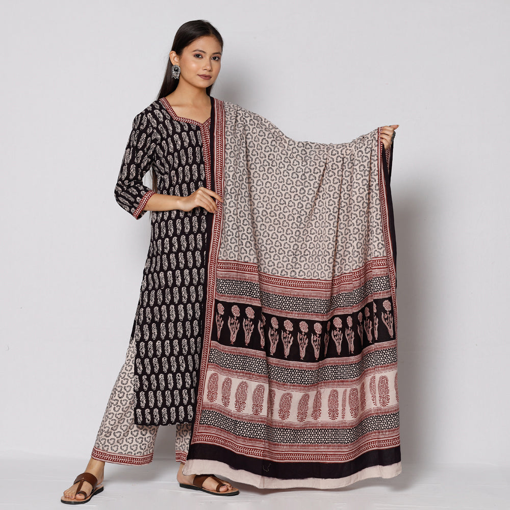 Bagh Block Printed Cotton Kurta with Palazzo & Dupatta Set