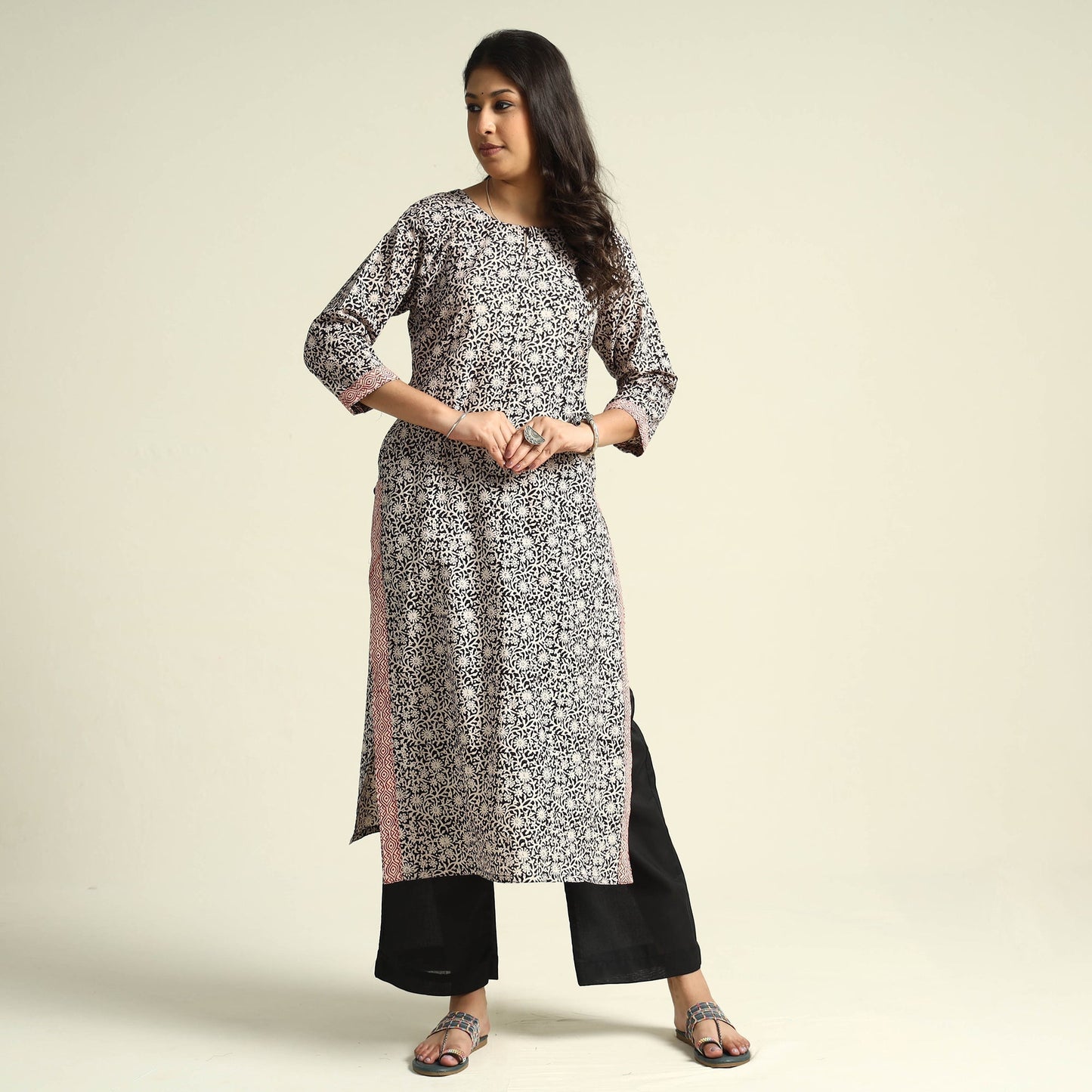 Bagh Block Printing Cotton Kurta with Palazzo & Dupatta Set
