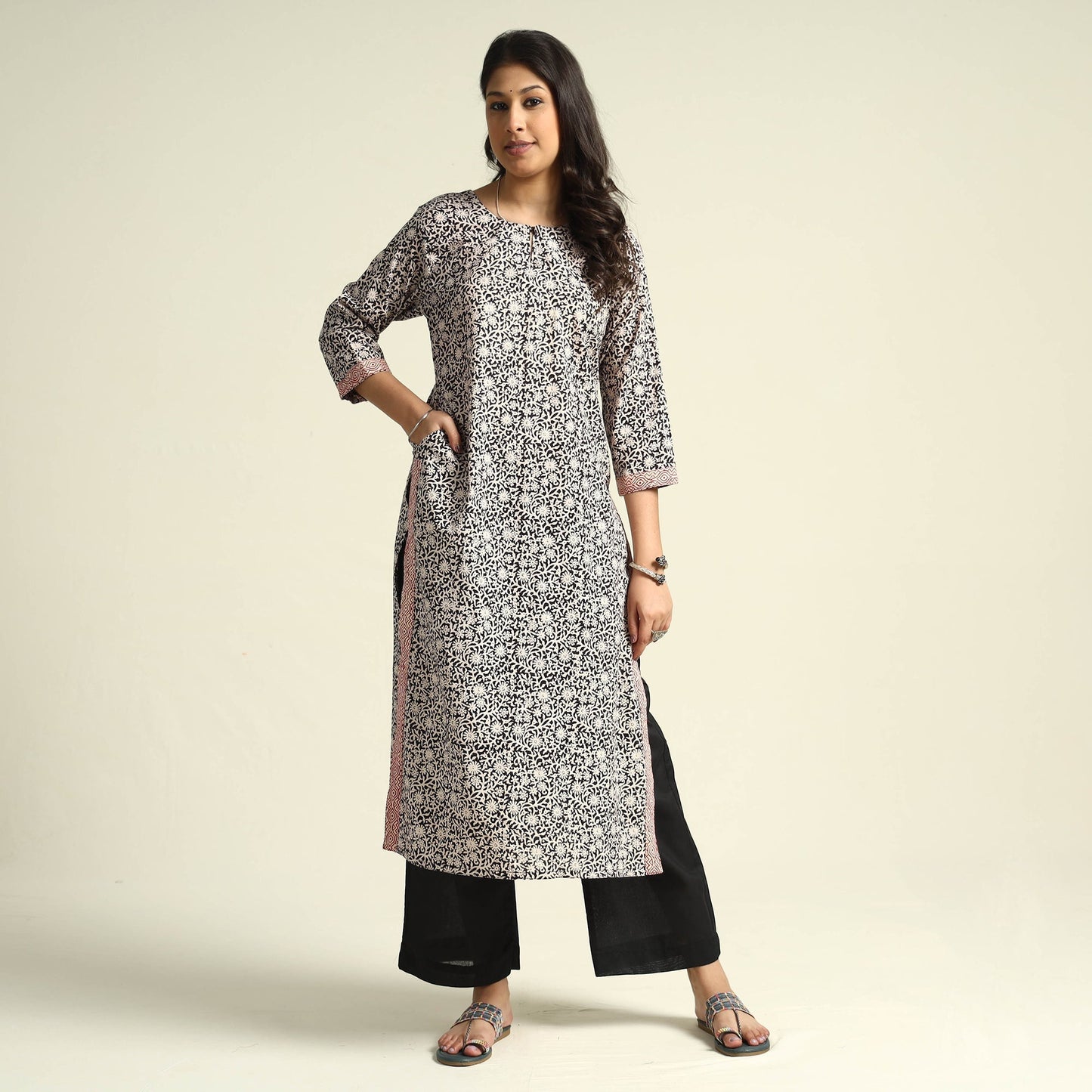 Bagh Block Printing Cotton Kurta with Palazzo & Dupatta Set