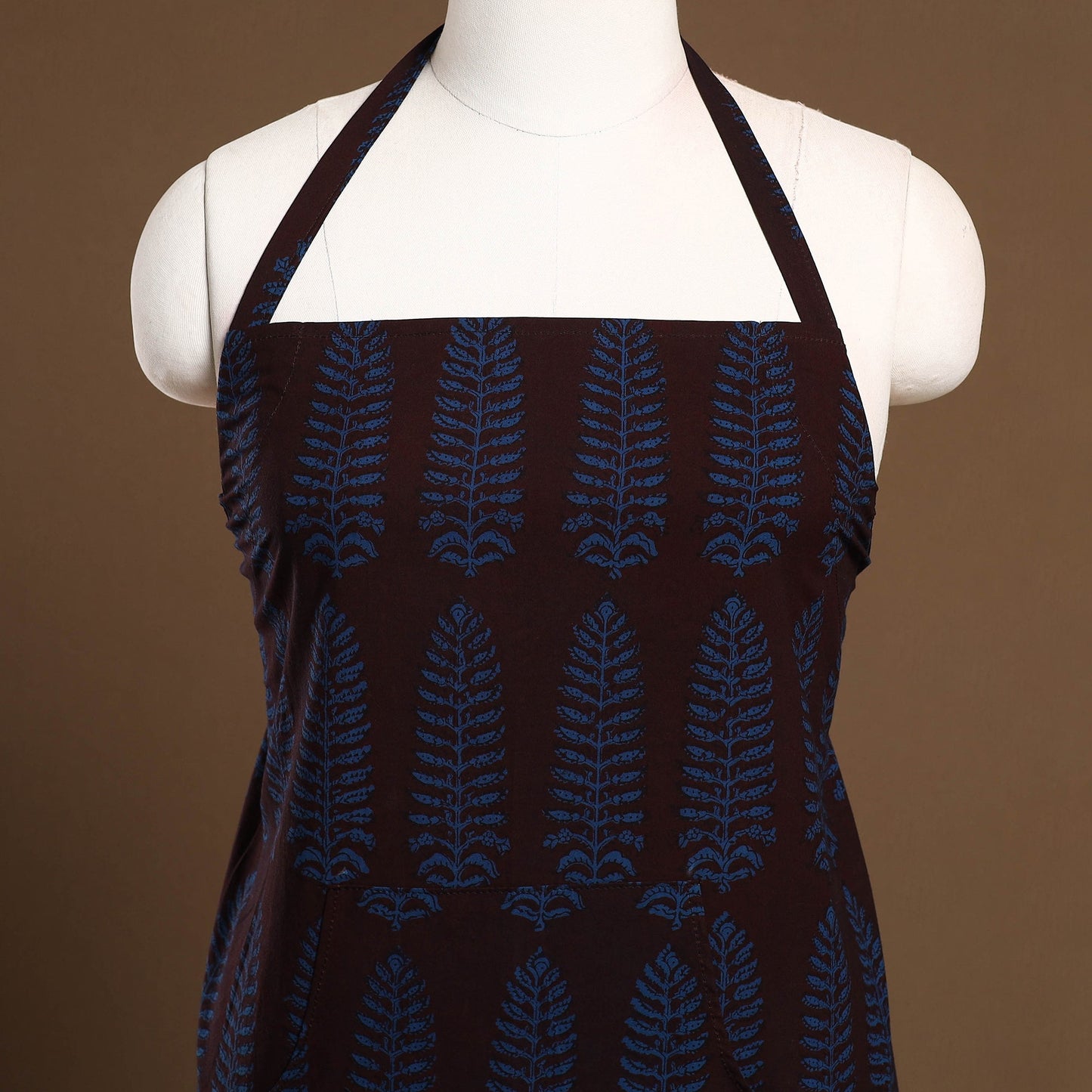 Buy Brown Bagh Block Print Cotton Apron with Pocket