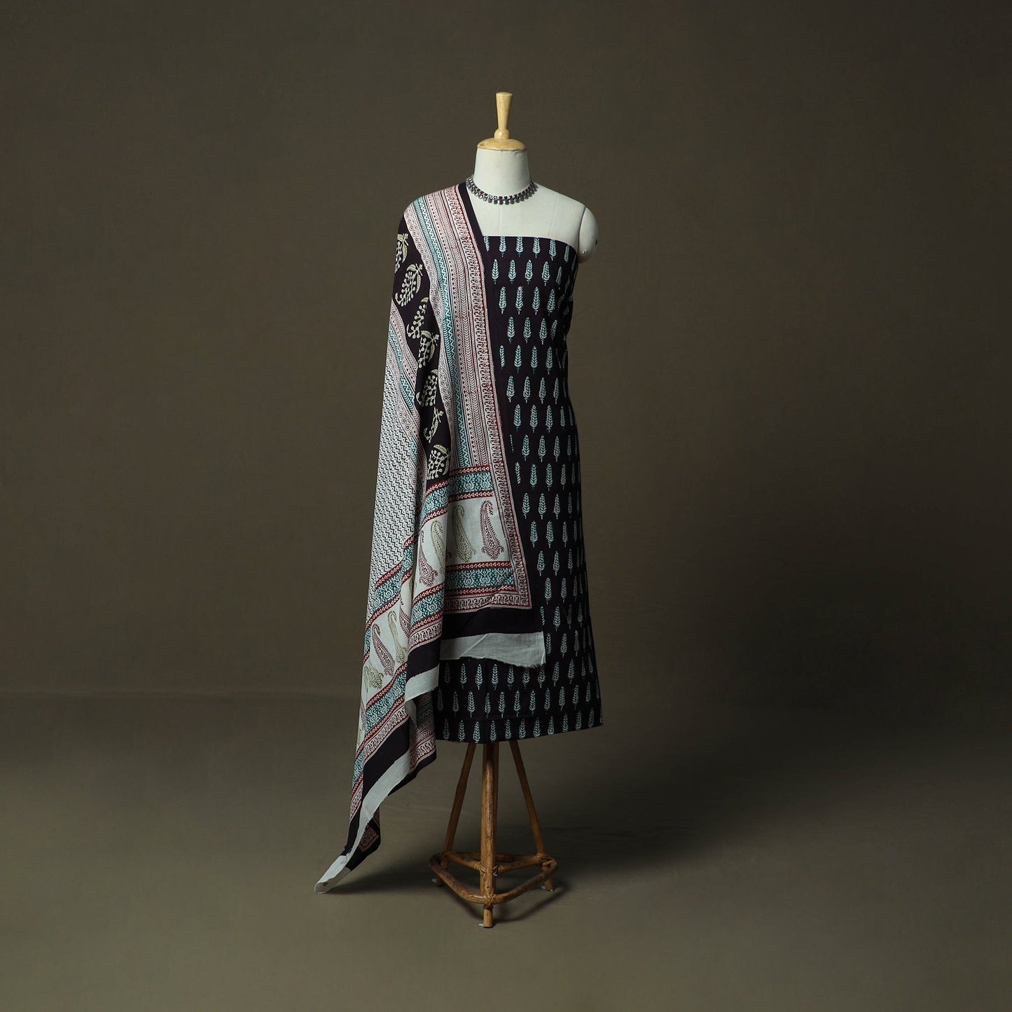 Bagh hand block print natural dyed cotton 3pc unstitched