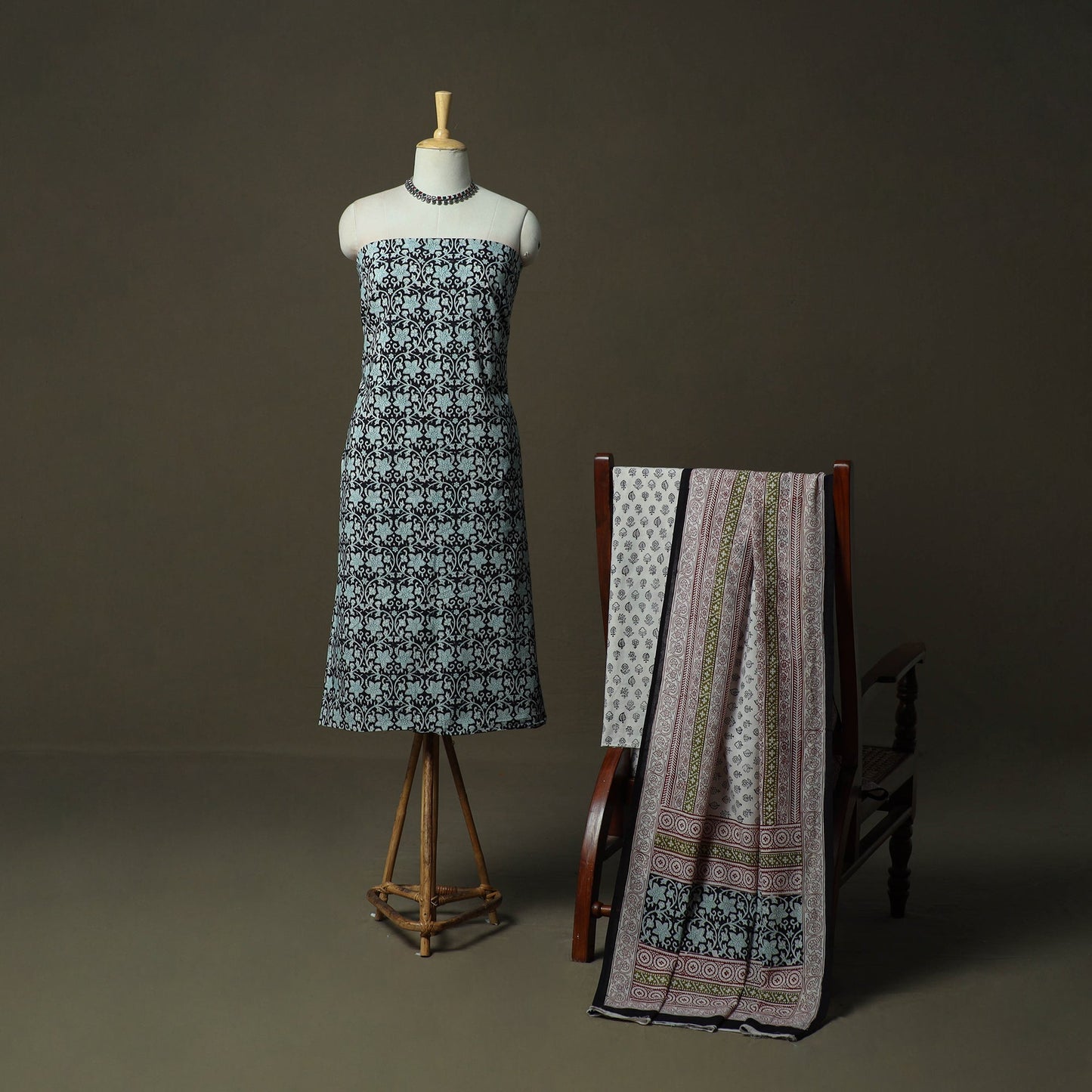 Bagh hand block print natural dyed cotton 3pc unstitched