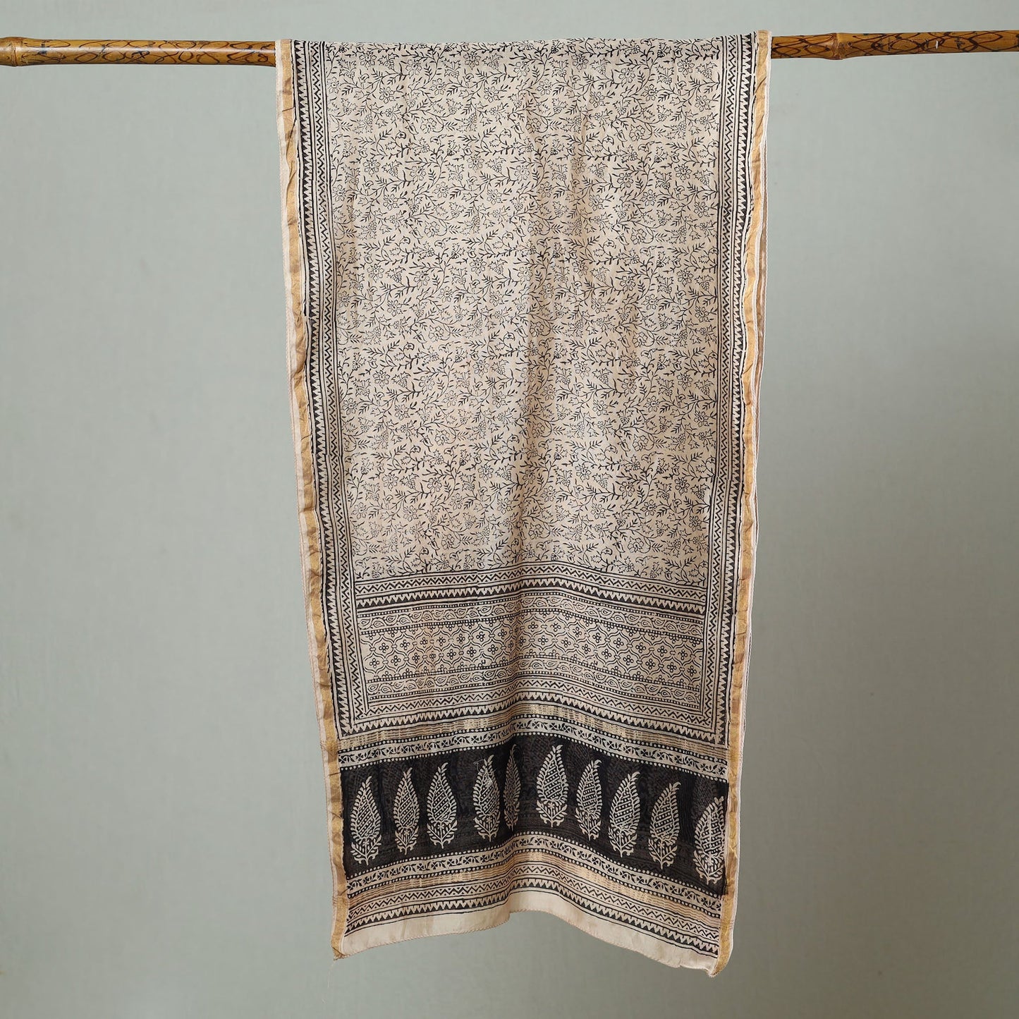 Black Bagh Hand Block Printed Chanderi Silk Stole