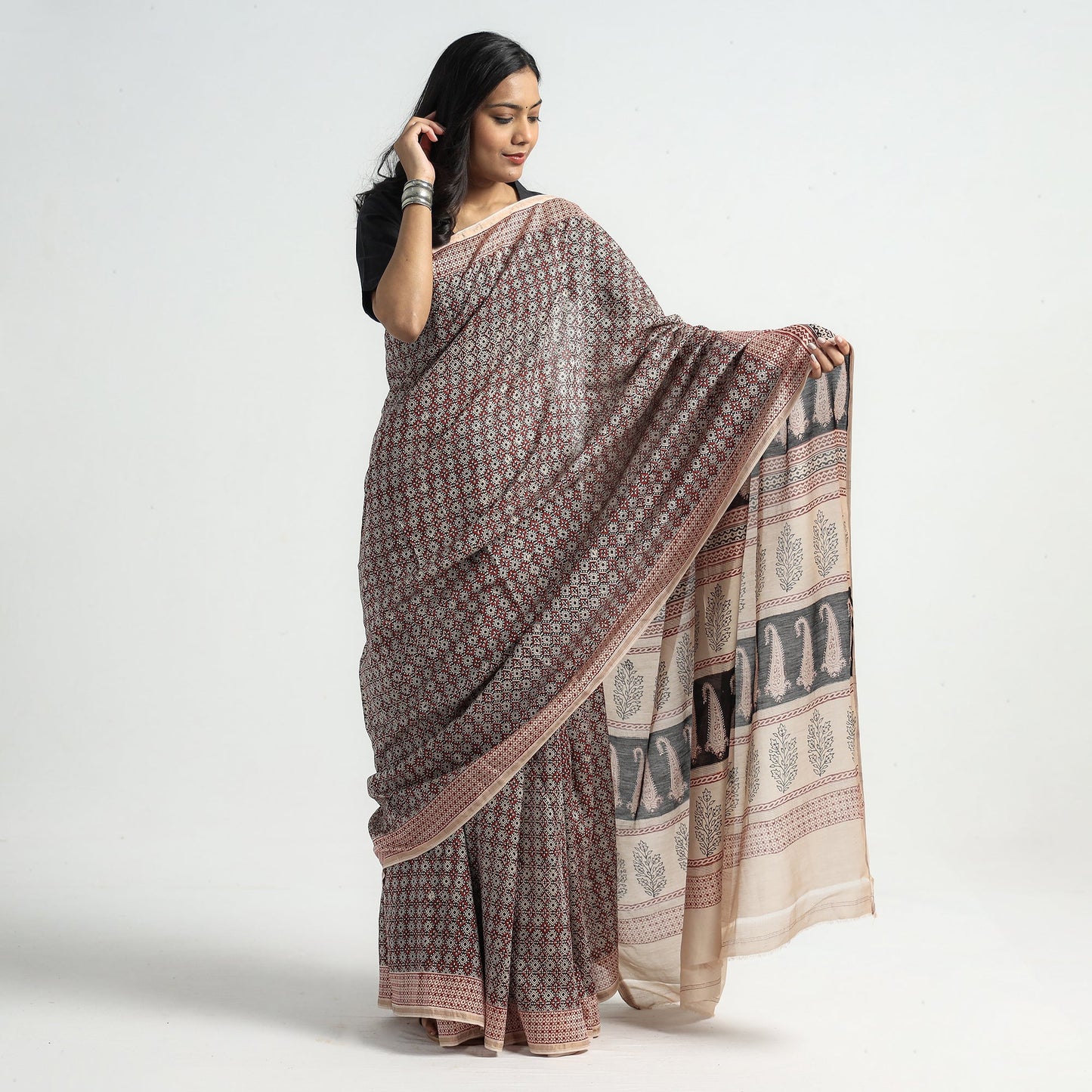 Bagh Hand Block Printed Natural Dyed Chanderi Silk Saree