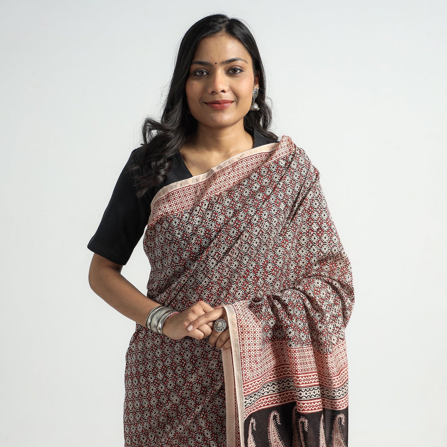 Bagh Hand Block Printed Natural Dyed Chanderi Silk Saree
