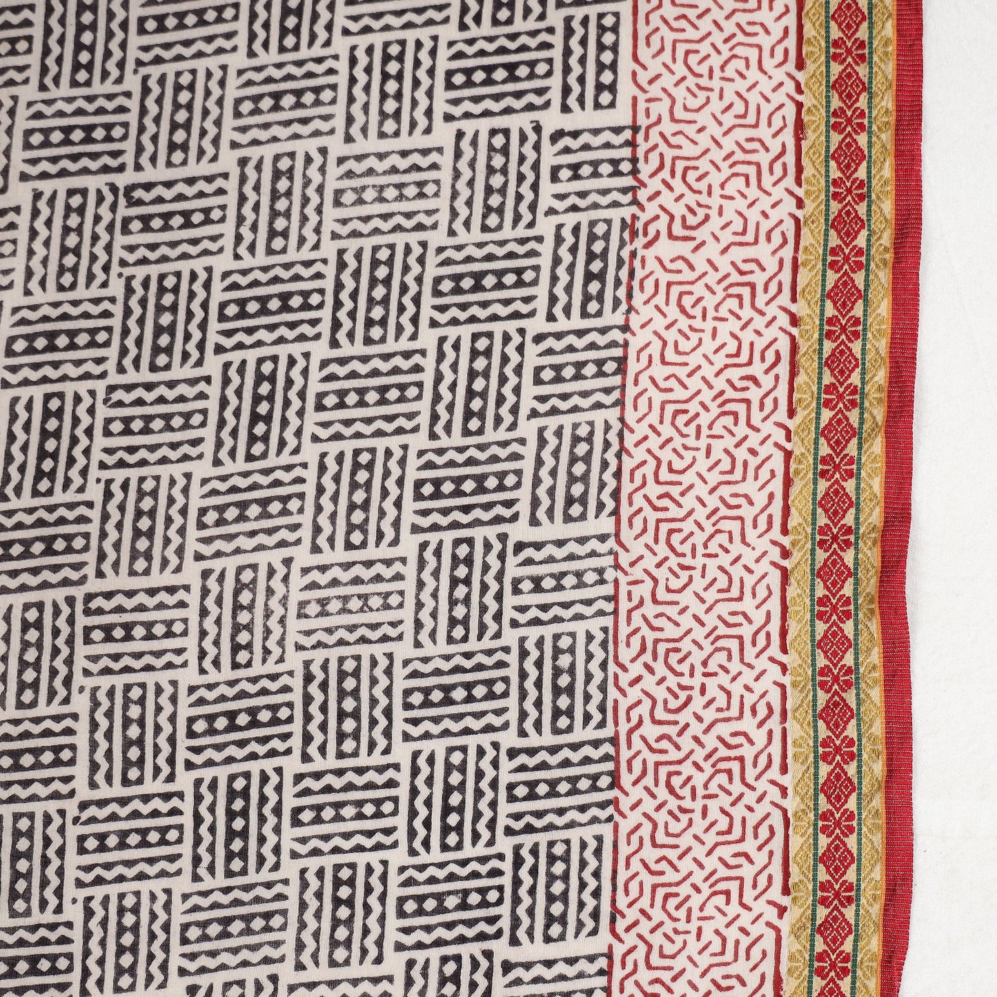 Black Bagh Hand Block Printed Natural Dyed Cotton Saree with Zari Border