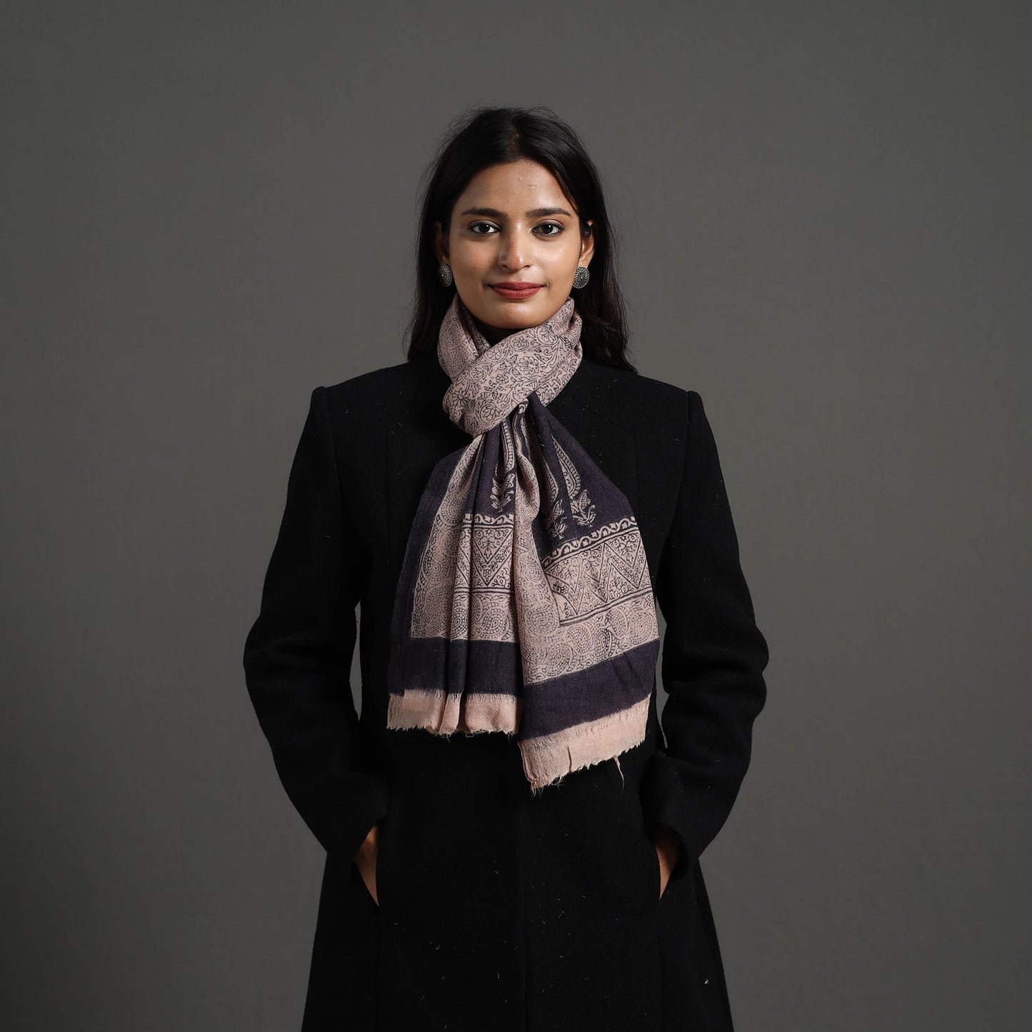 Black Bagh Hand Block Printed Woollen Stole