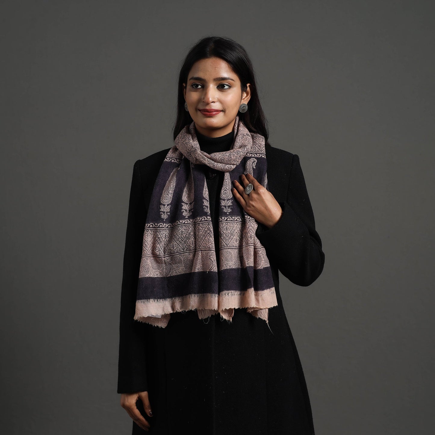 Black Bagh Hand Block Printed Woollen Stole