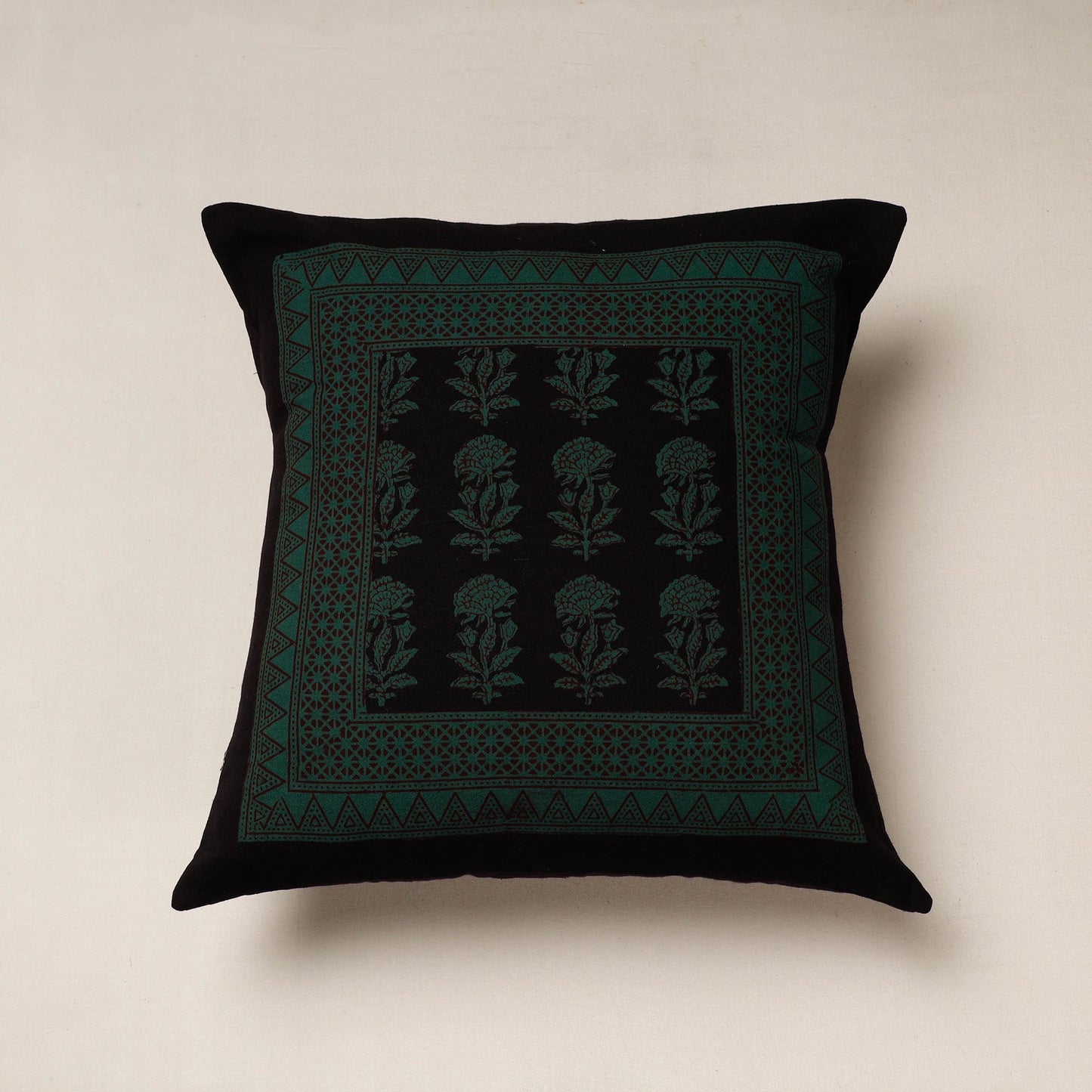 Black Bagh Block Printed Cotton Cushion Cover