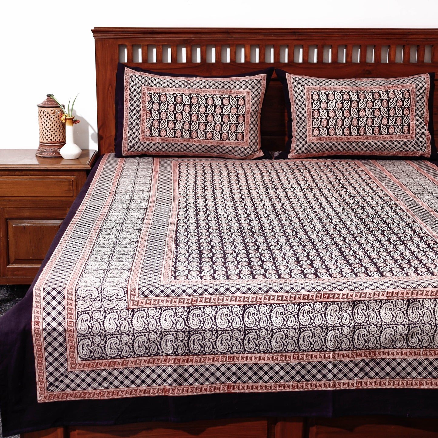 Bagh Block Printed Cotton Single Bed Cover with Pillow Covers