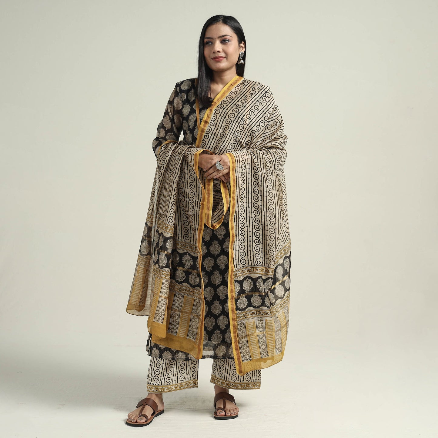 Bagru Kurta with Palazzo & Dupatta Set