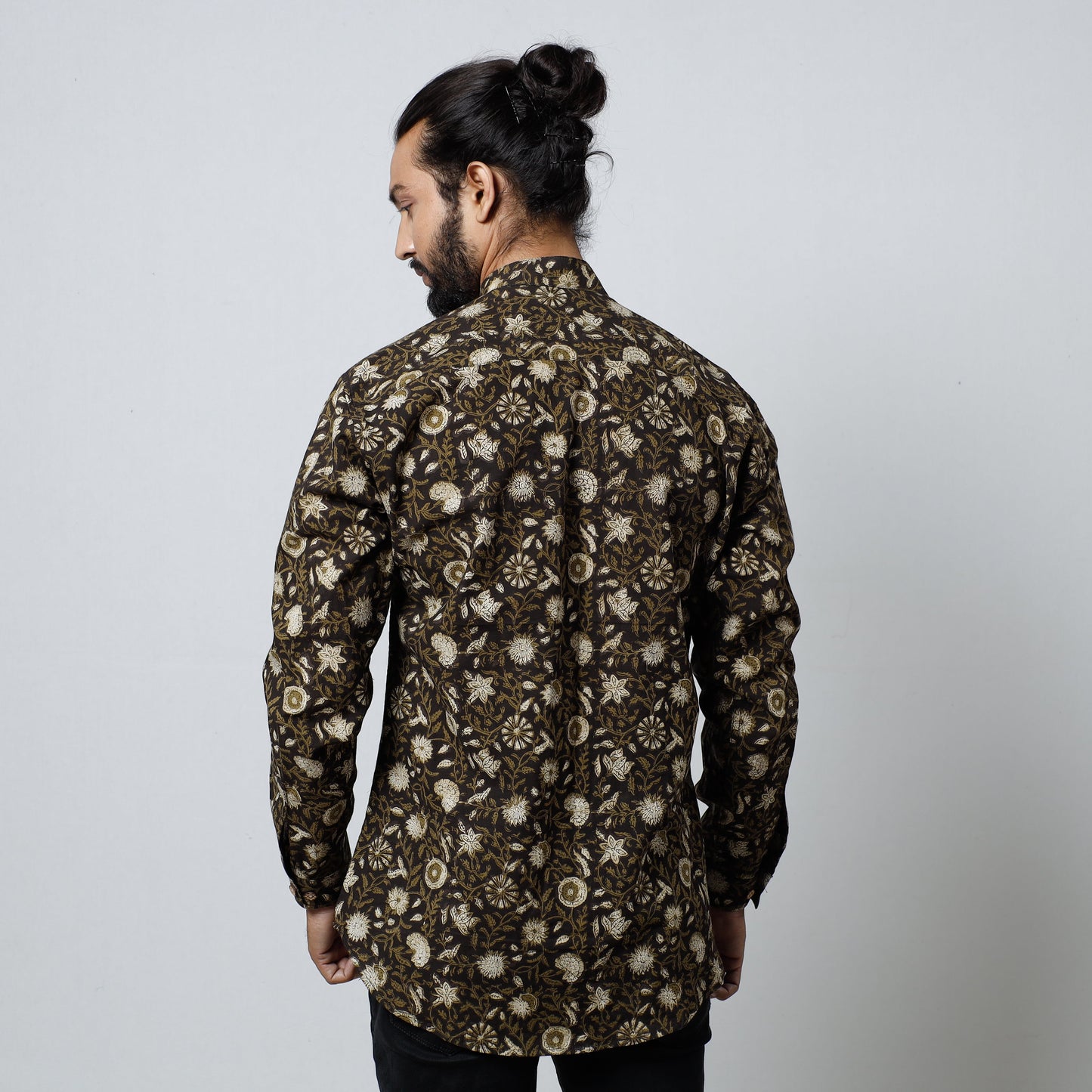 Black Bagru Block Printed Cotton Men Full Sleeve Shirt