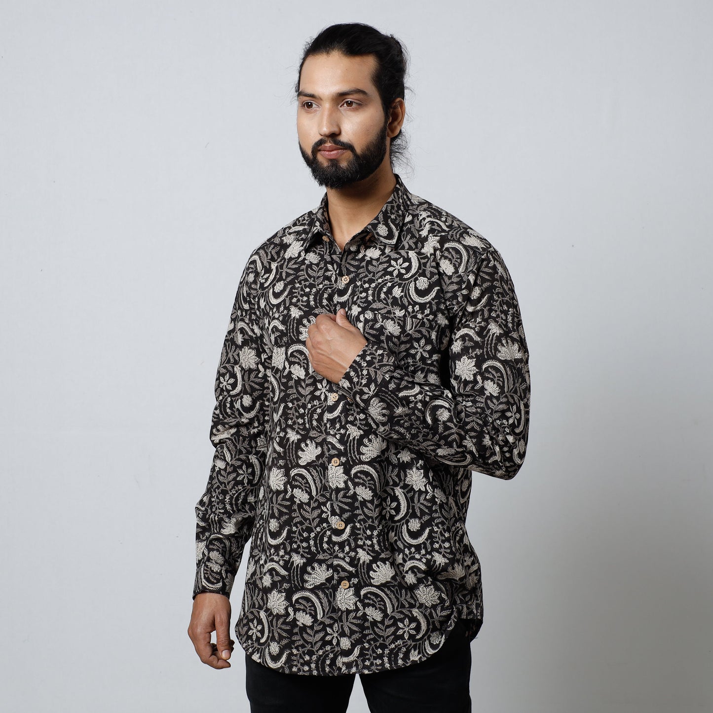 Bagru Block Printed Cotton Men Full Sleeve Shirt