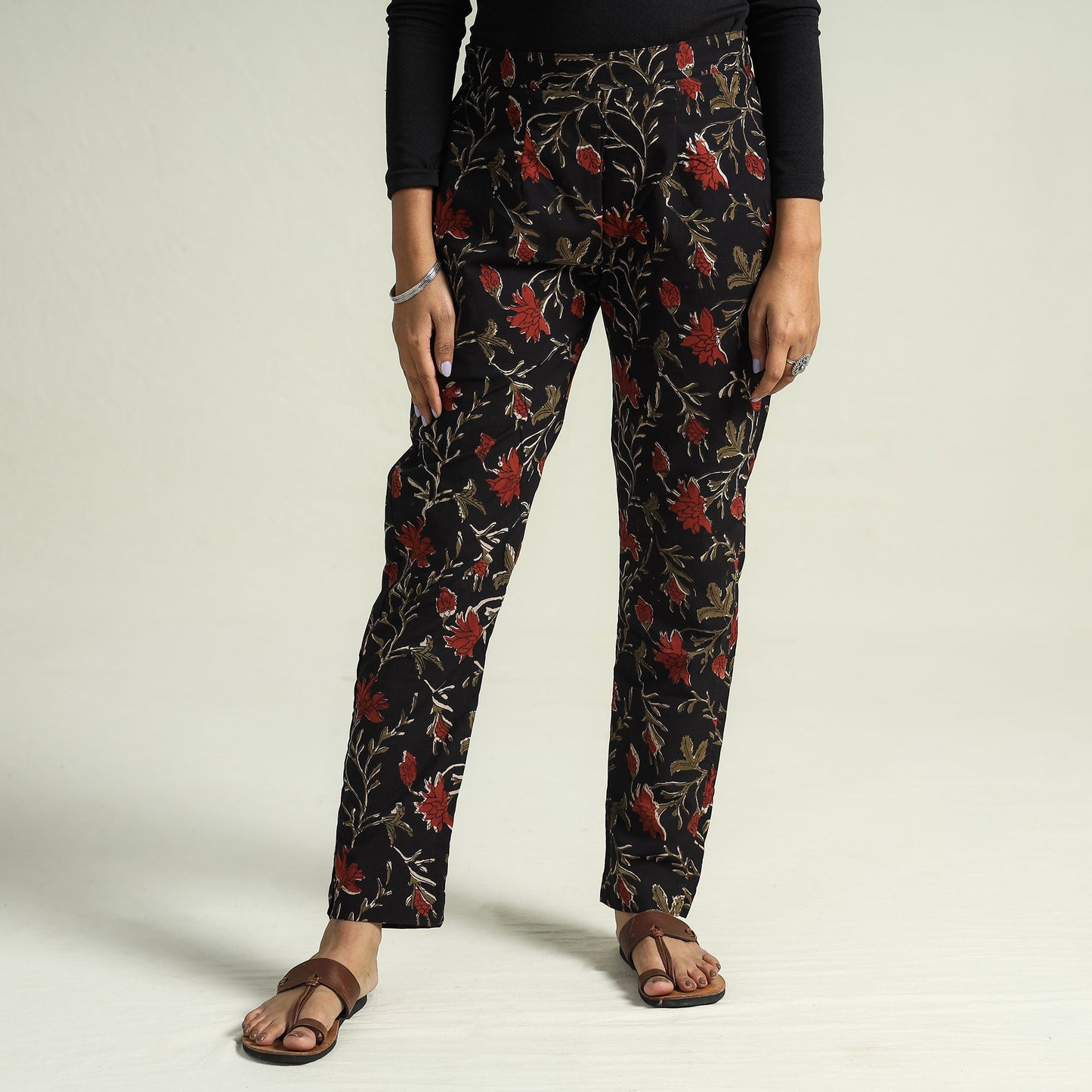 Black - bagru block printed cotton tapered pant