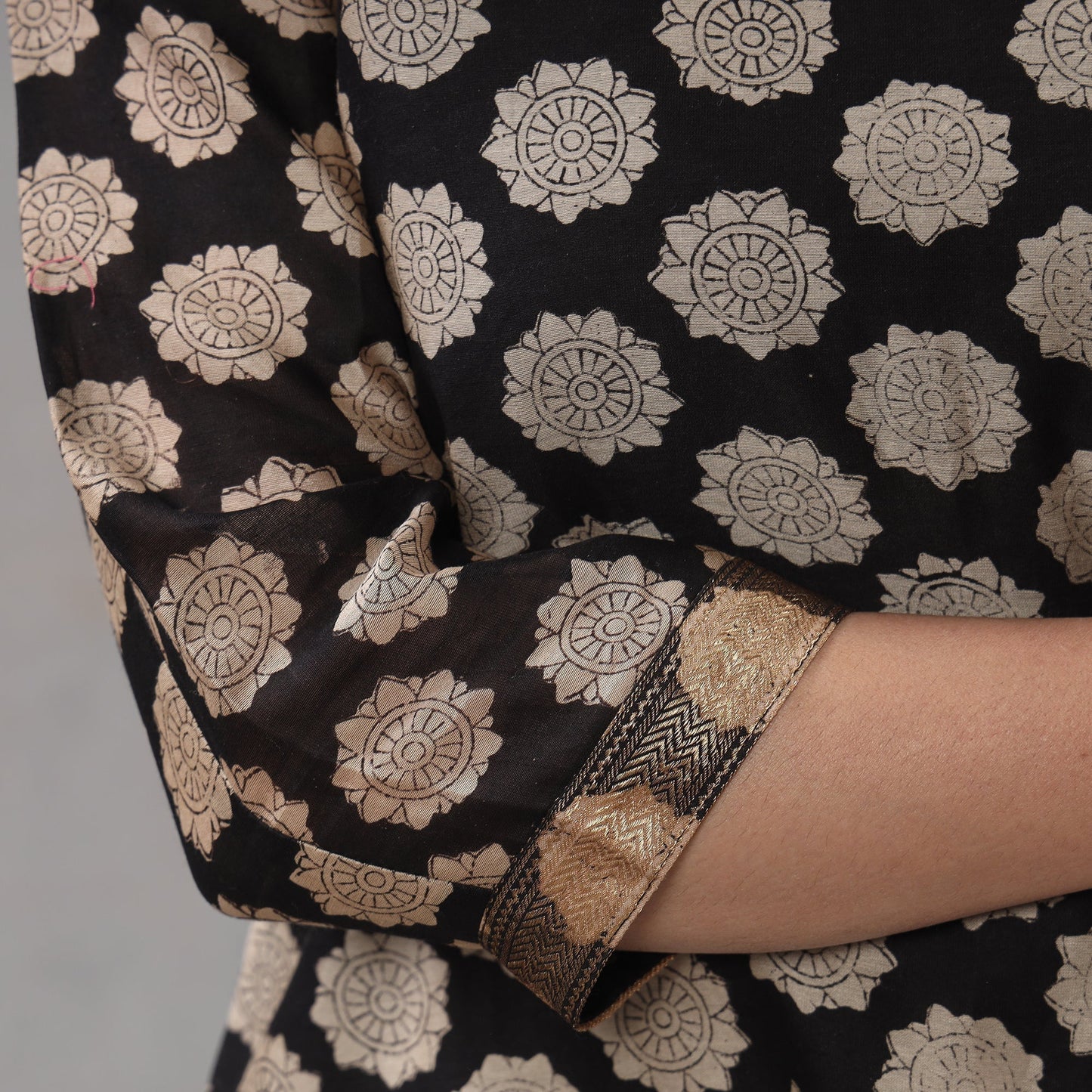 Black - bagru printing maheshwari silk kurta with palazzo &