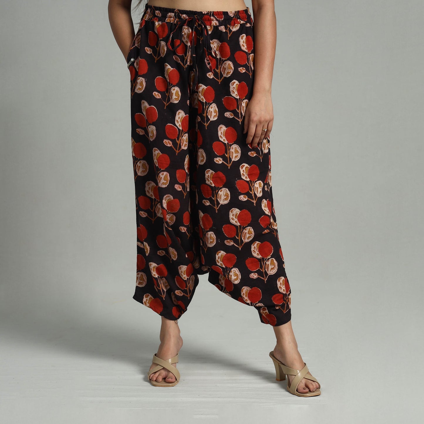 Black - bagru cotton elasticated harem pant 11 - handcrafted