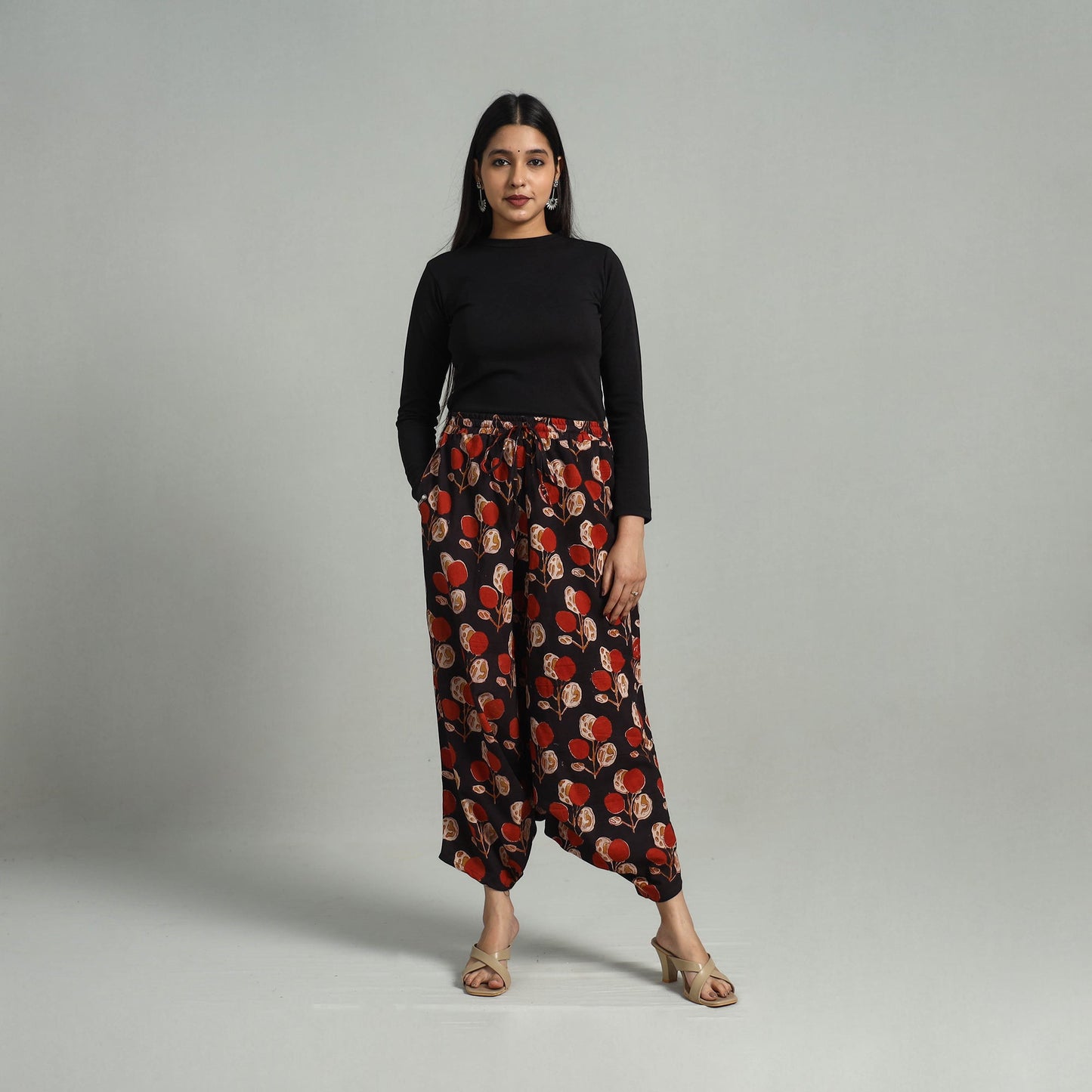 Black - bagru cotton elasticated harem pant 11 - handcrafted