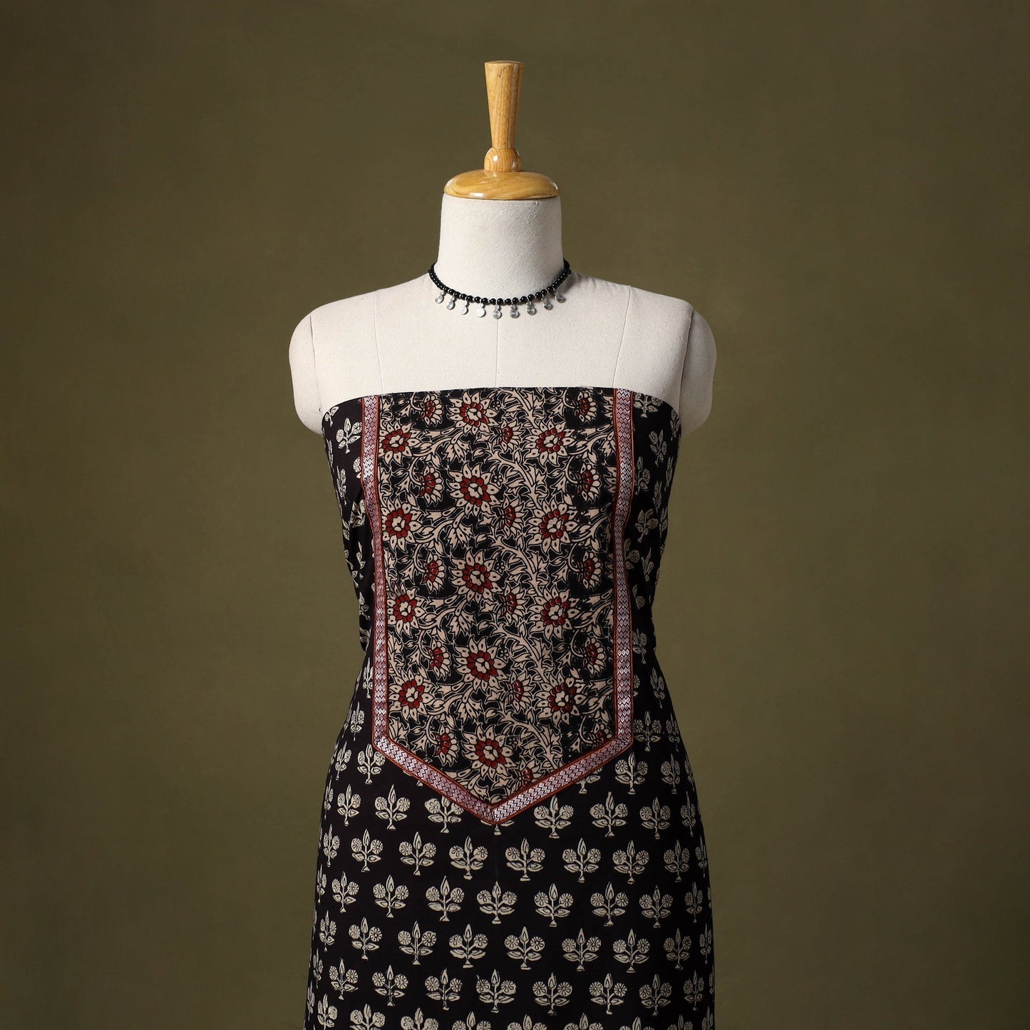 Black - bagru cotton unstitched kurta material (2.65m) 48