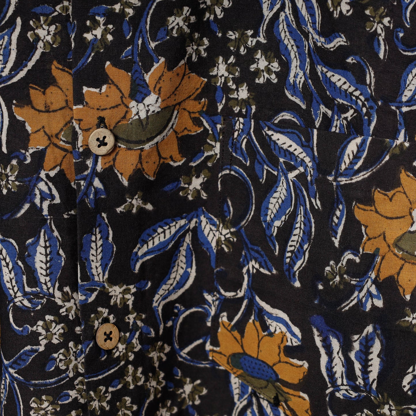 Black Bagru Dabu Block Printed Cotton Men Full Sleeve Shirt