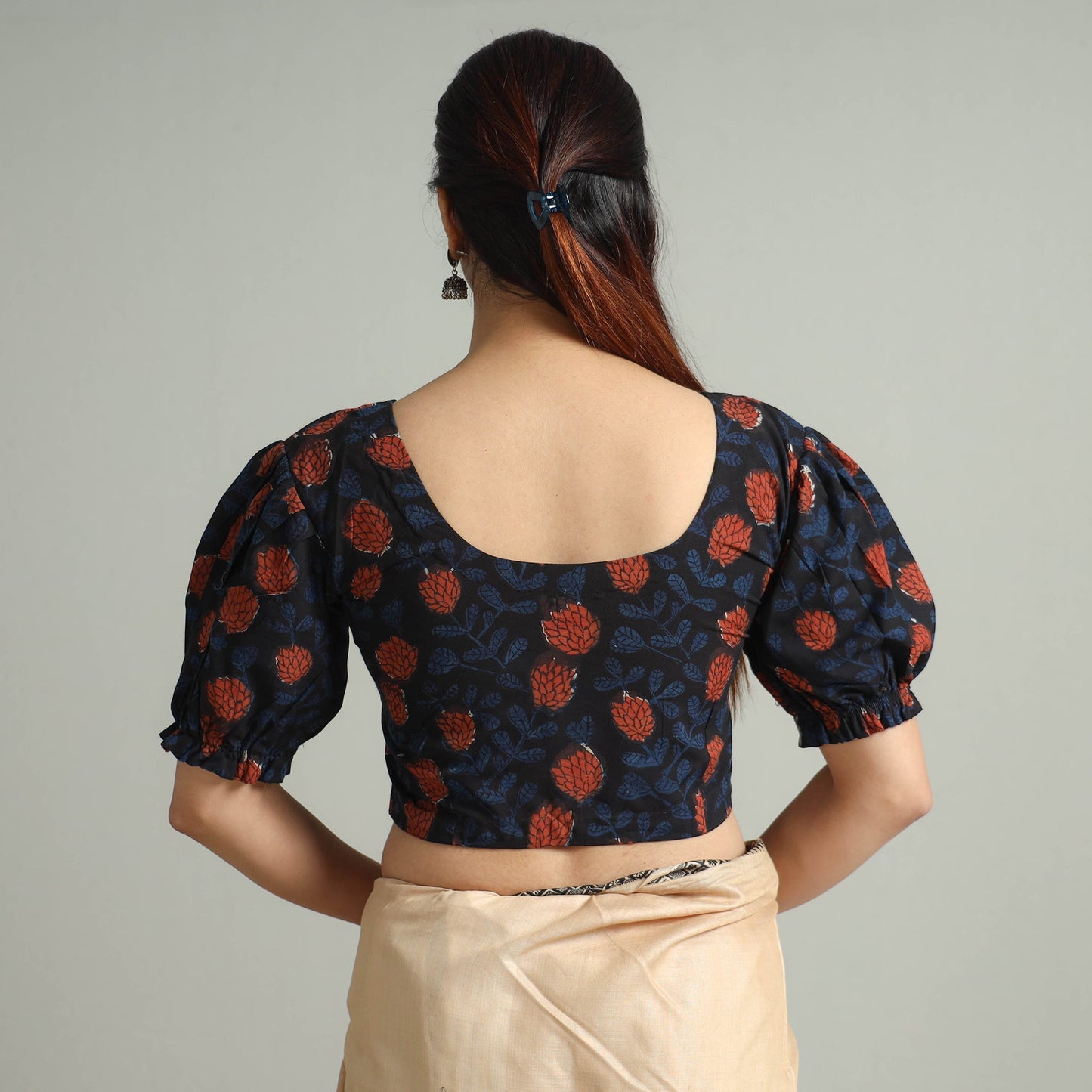 Black - Bagru Dabu Block Printed Cotton Stitched Blouse 05