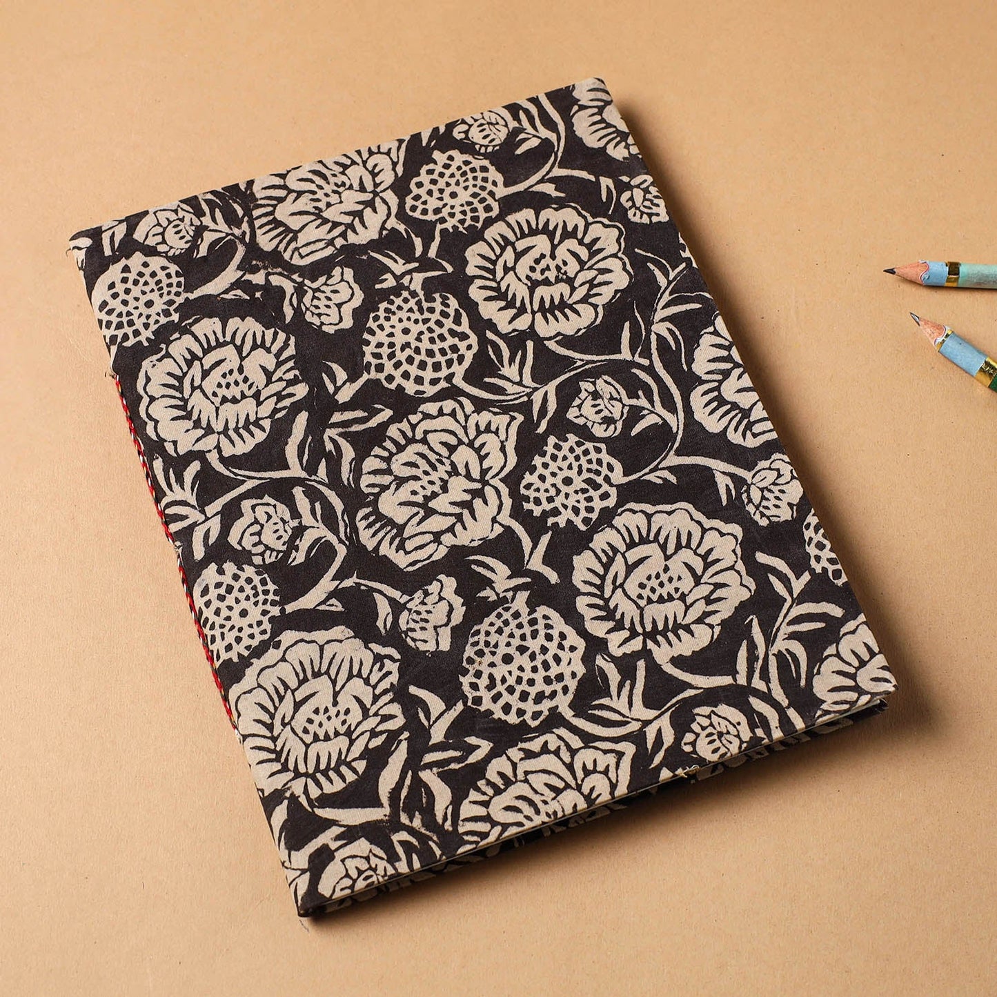 Black Bagru Fabric Cover Handmade Paper Notebook