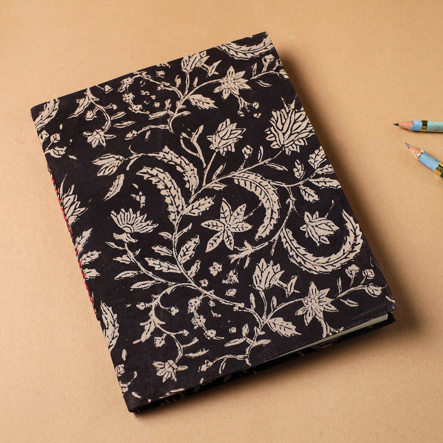 Black Bagru Fabric Cover Handmade Paper Notebook