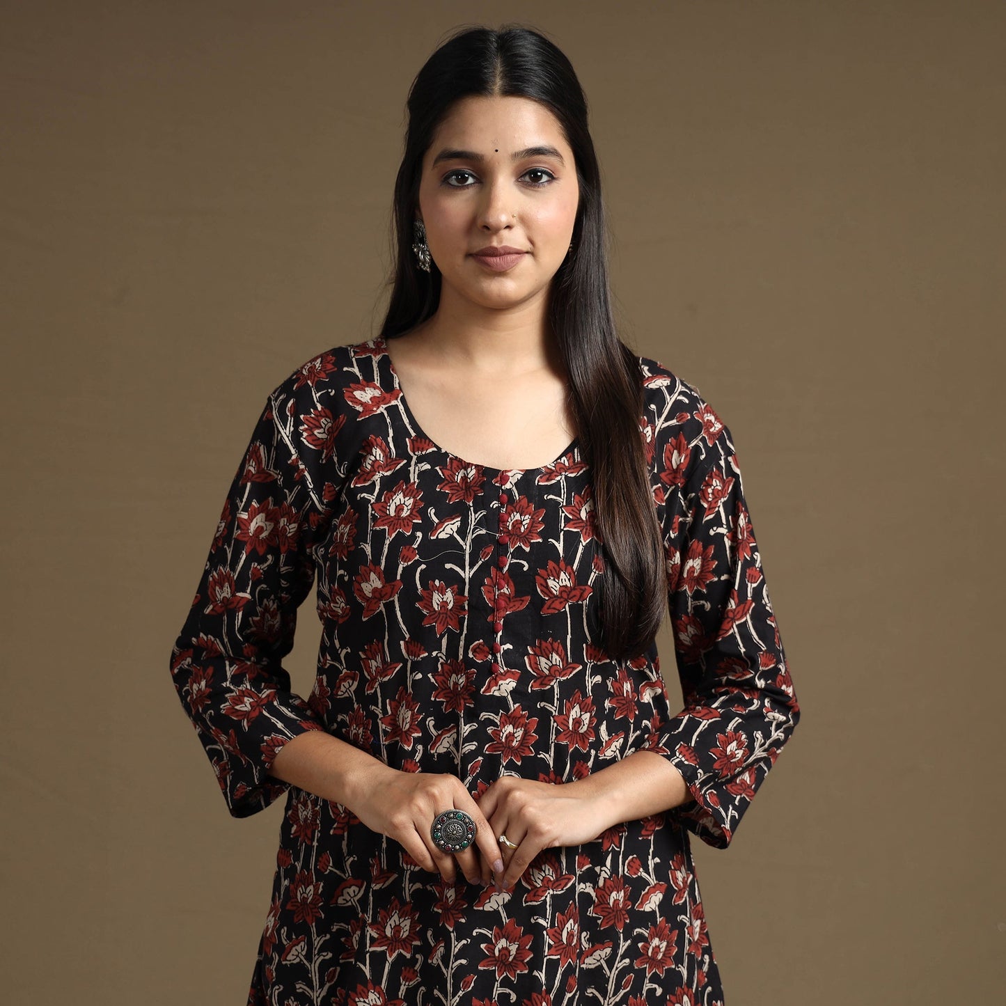 Bagru Hand Block Printed Cotton Long Kurta for Women