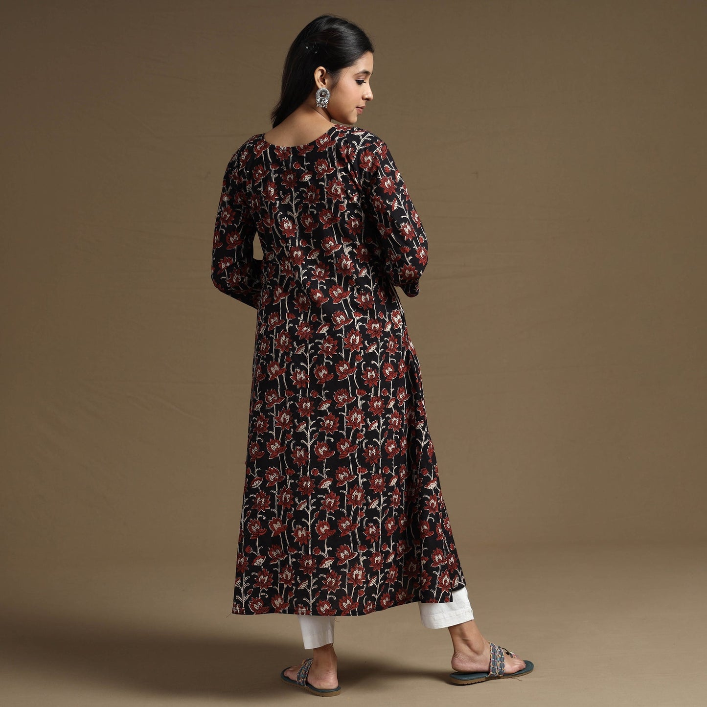 Bagru Hand Block Printed Cotton Long Kurta for Women