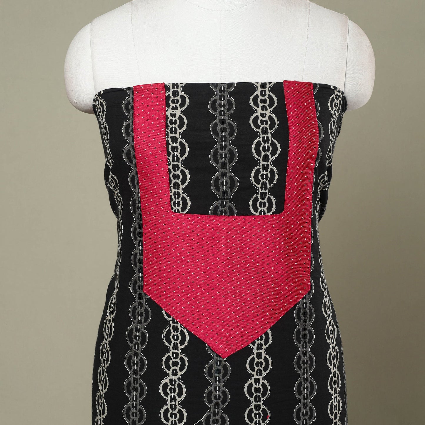 Black Bagru Print Patchwork Cotton Kurta Material