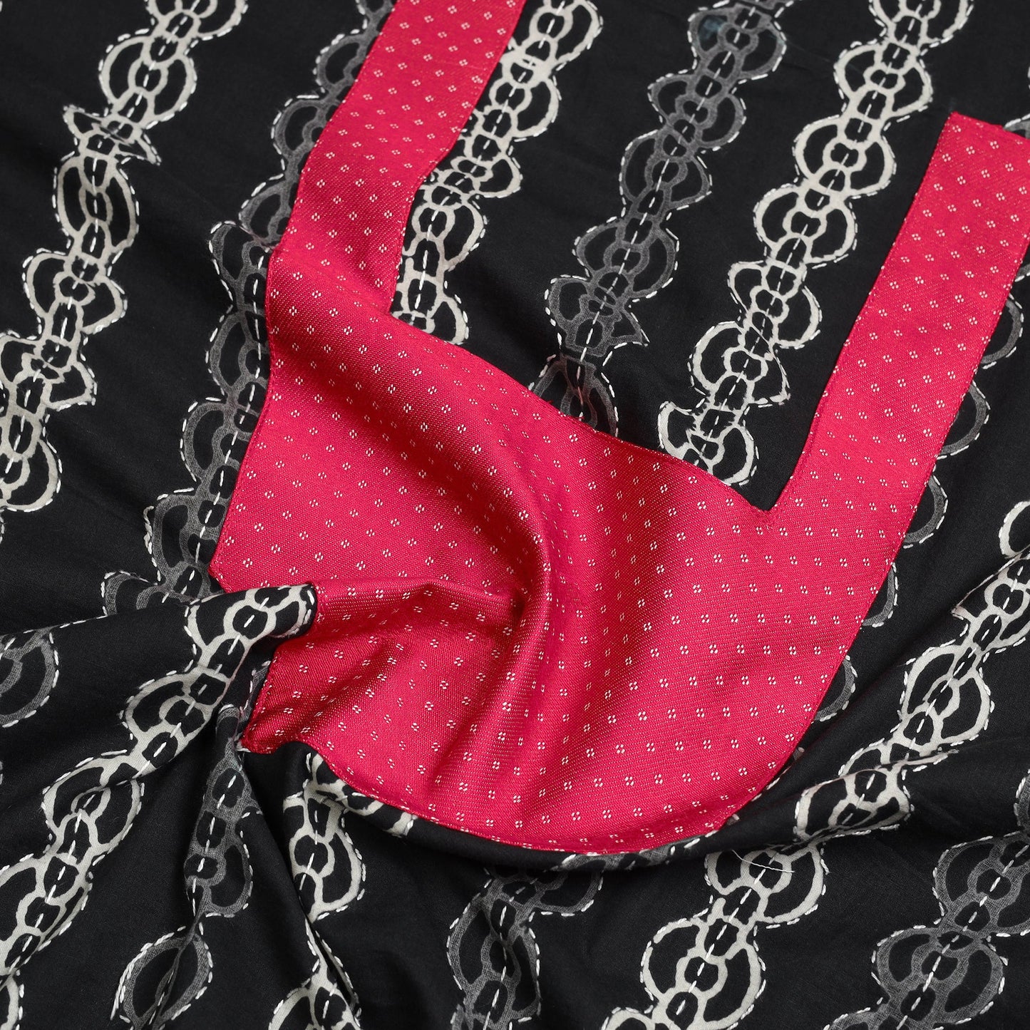 Black Bagru Print Patchwork Cotton Kurta Material
