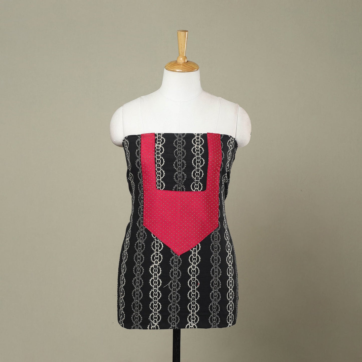 Black Bagru Print Patchwork Cotton Kurta Material