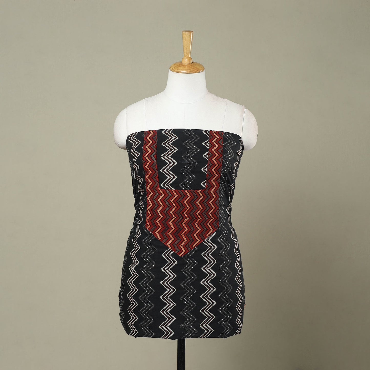 Buy Black Bagru Print Patchwork Cotton Kurta Material